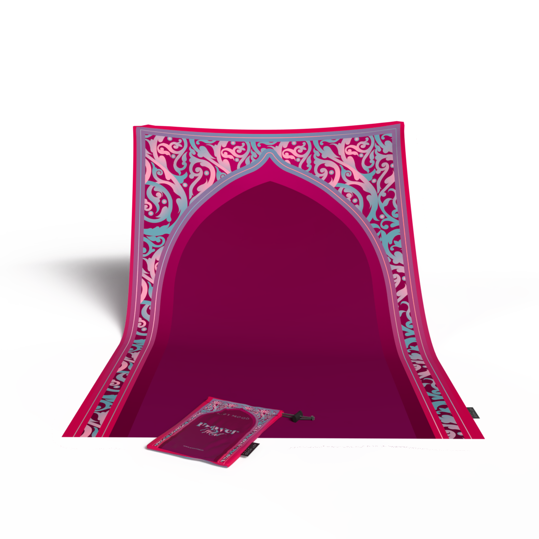 Prayer Mat AL-Hedaya Dark Fuchsia & Turquoise - Waterproof Pocket Size