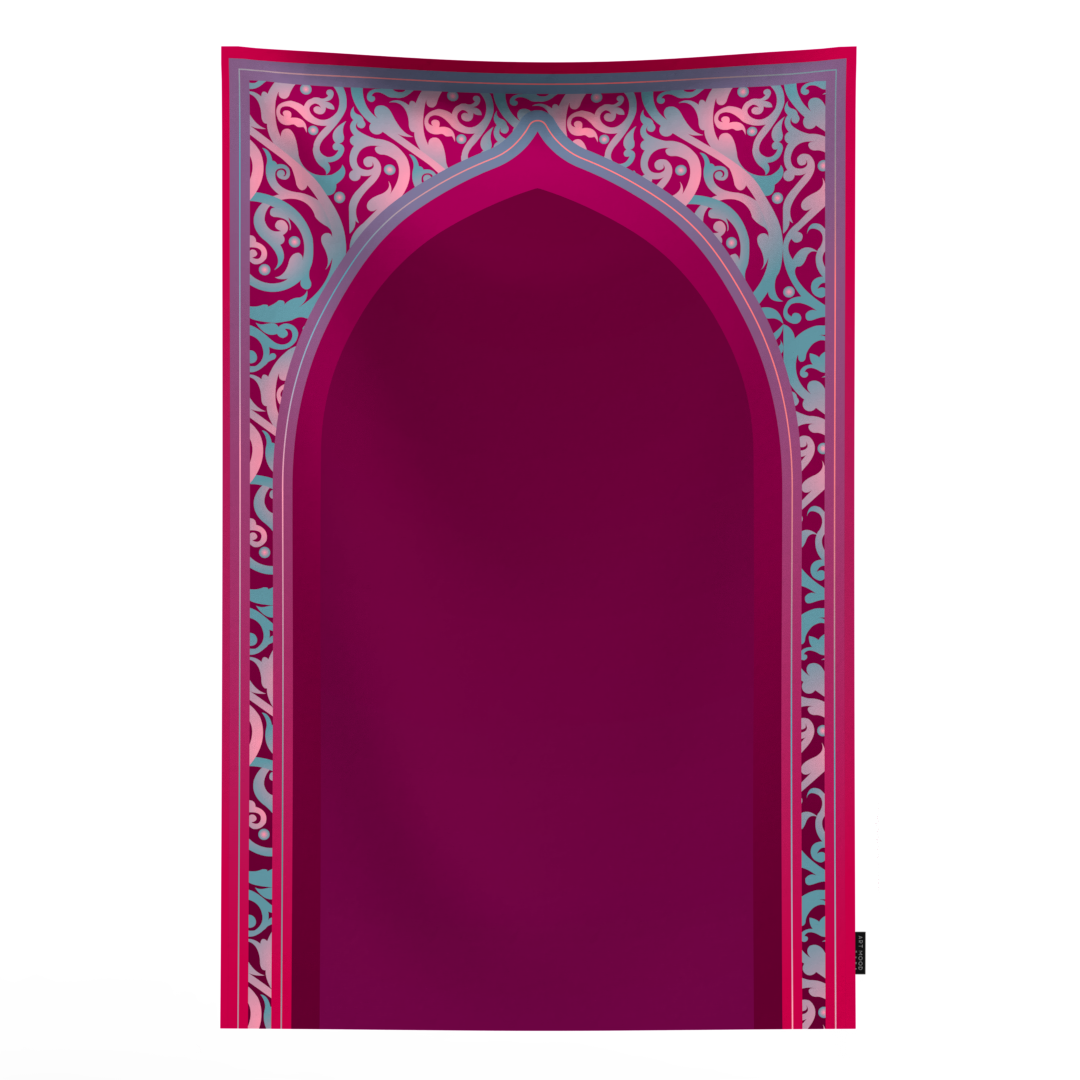 Prayer Mat AL-Hedaya Dark Fuchsia & Turquoise - Waterproof Pocket Size
