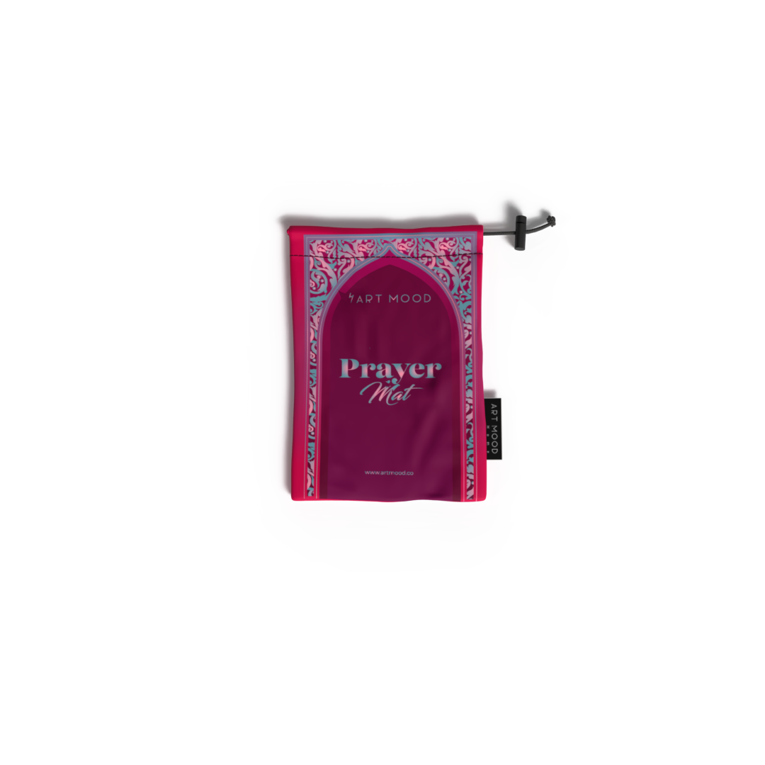 Prayer Mat AL-Hedaya Dark Fuchsia & Turquoise - Waterproof Pocket Size