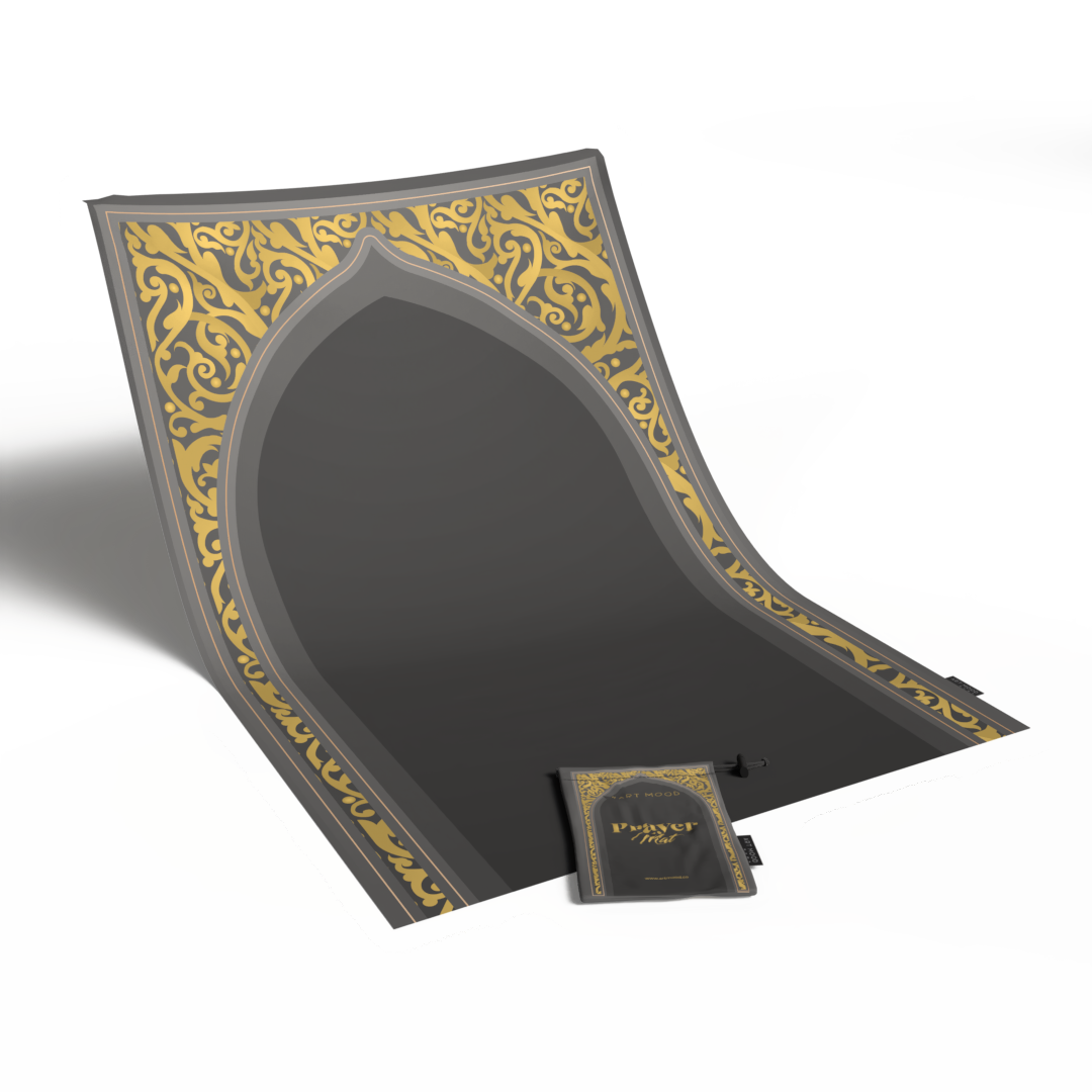Prayer Mat AL-Hedaya Grey & Gold - Waterproof Pocket Size
