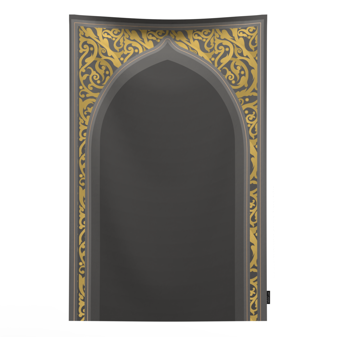 Prayer Mat AL-Hedaya Grey & Gold - Waterproof Pocket Size