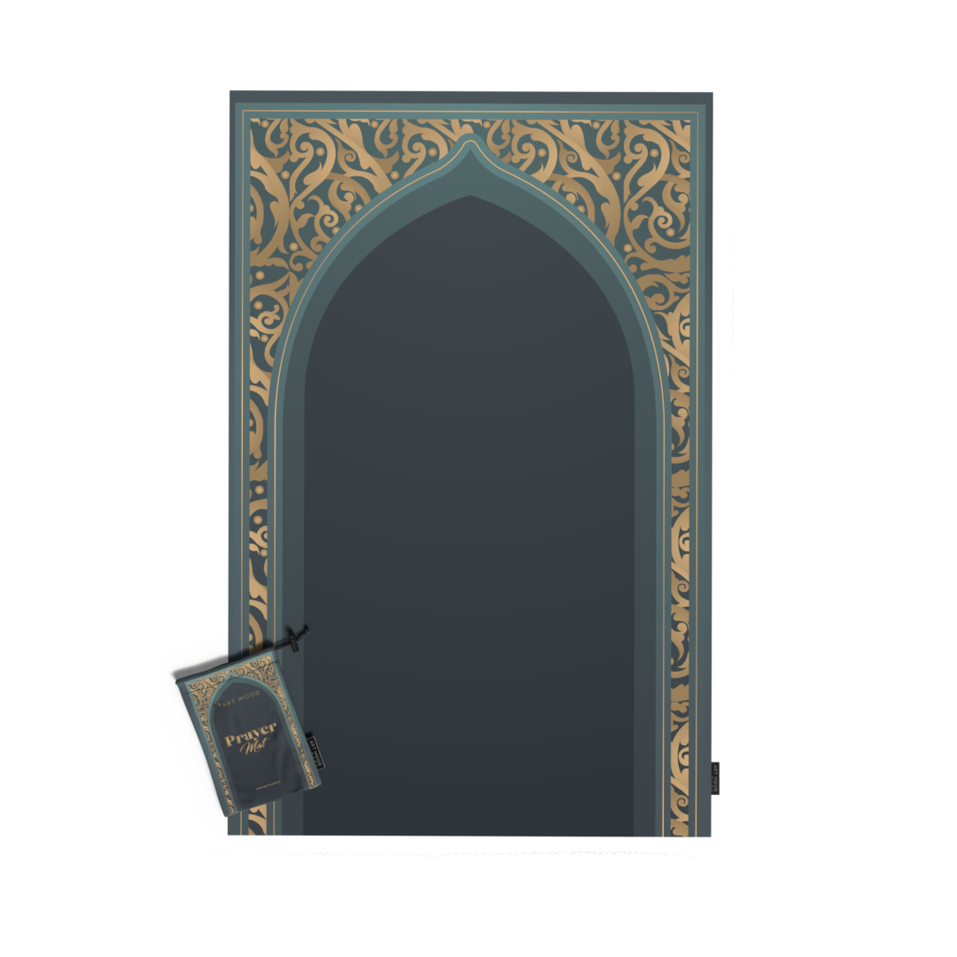 Prayer Mat AL-Hedaya Teal & Gold - Waterproof Pocket Size