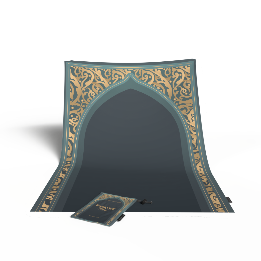 Prayer Mat AL-Hedaya Teal & Gold - Waterproof Pocket Size
