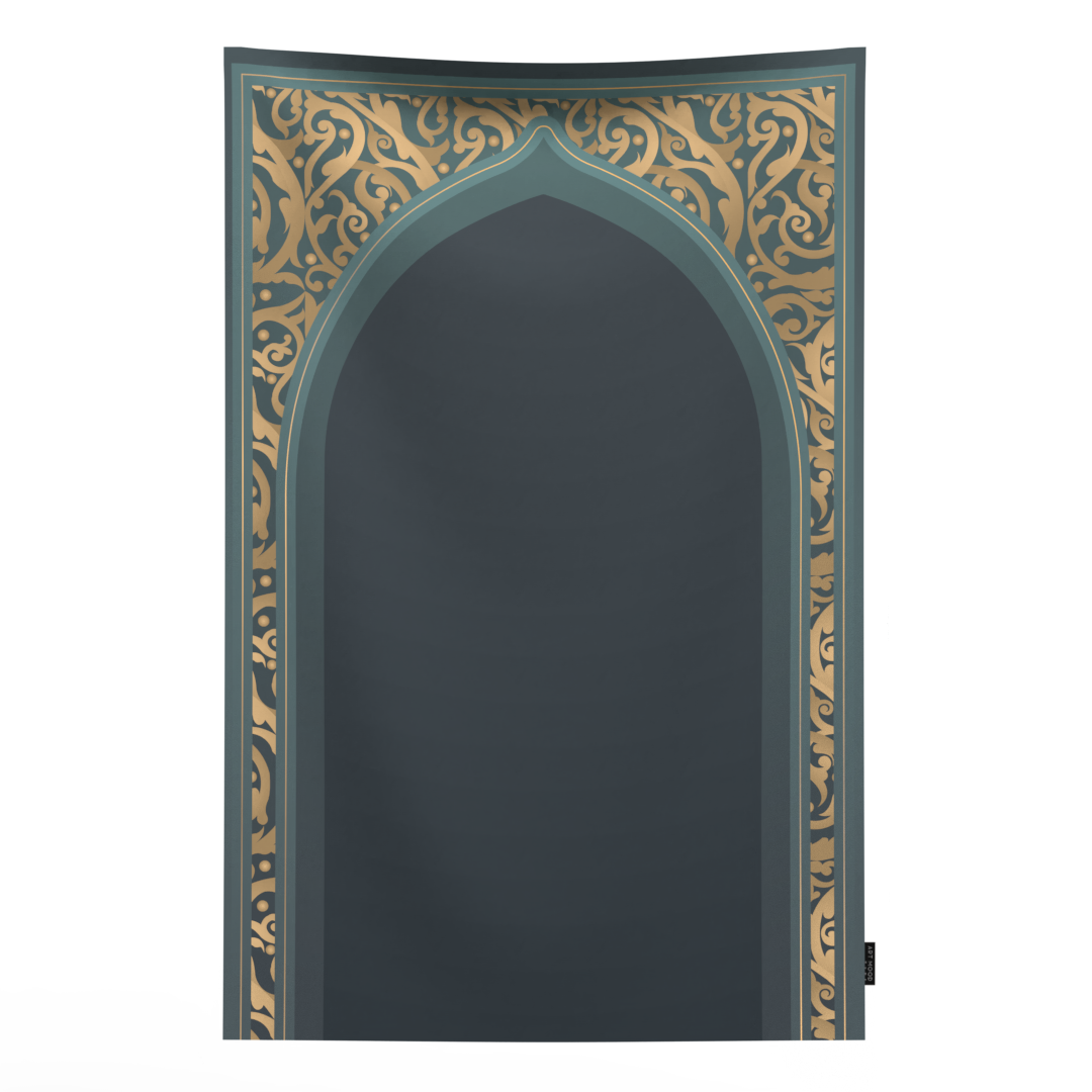 Prayer Mat AL-Hedaya Teal & Gold - Waterproof Pocket Size