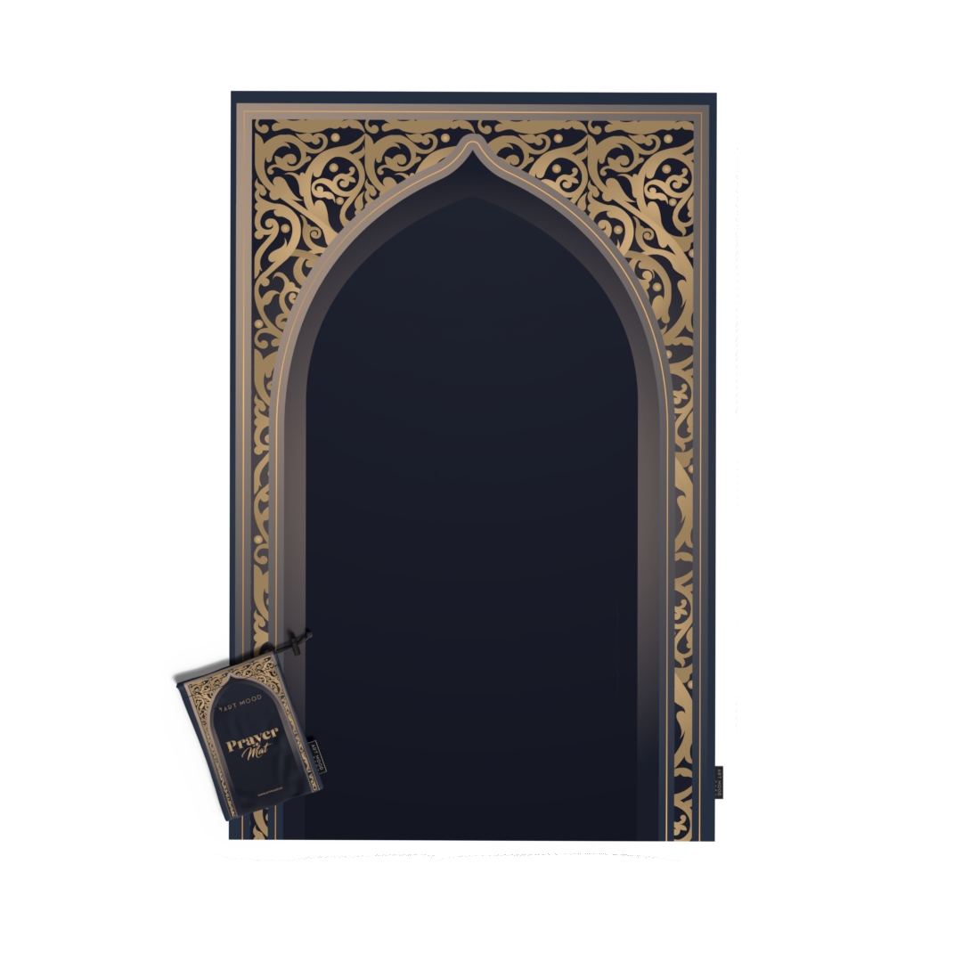 Prayer Mat AL-Hedaya Dark Blue & Gold - Waterproof Pocket Size