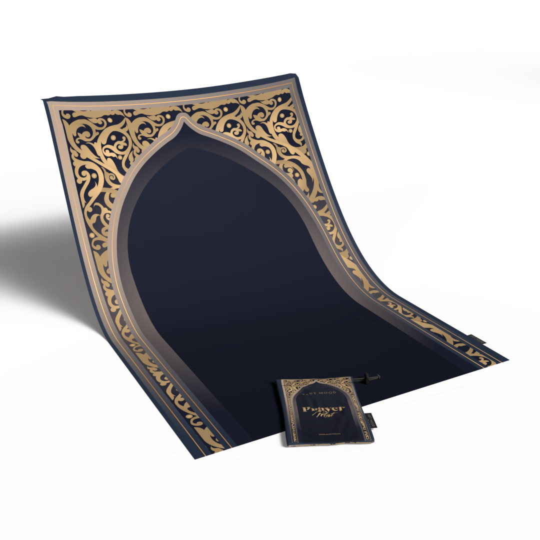 Prayer Mat AL-Hedaya Dark Blue & Gold - Waterproof Pocket Size