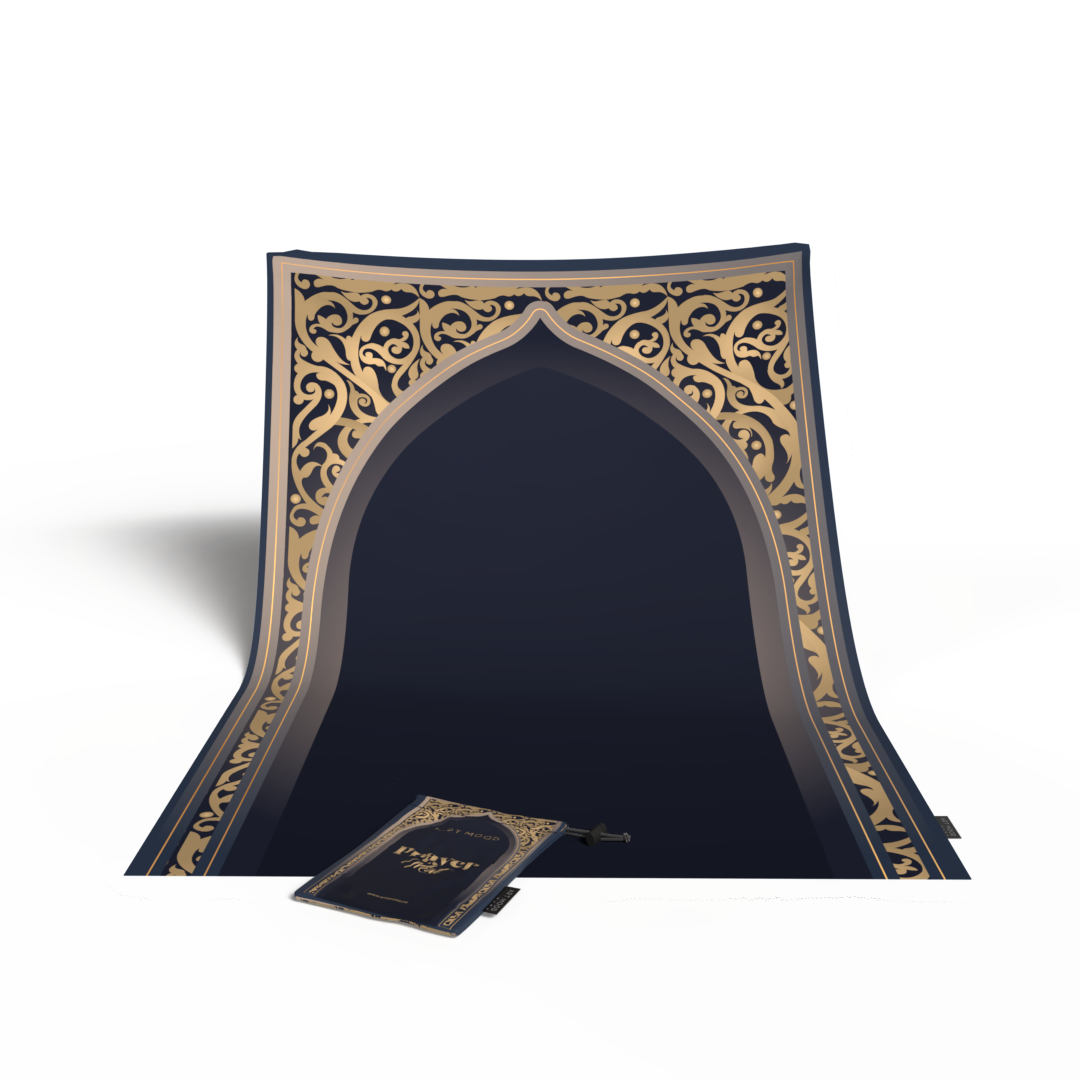 Prayer Mat AL-Hedaya Dark Blue & Gold - Waterproof Pocket Size