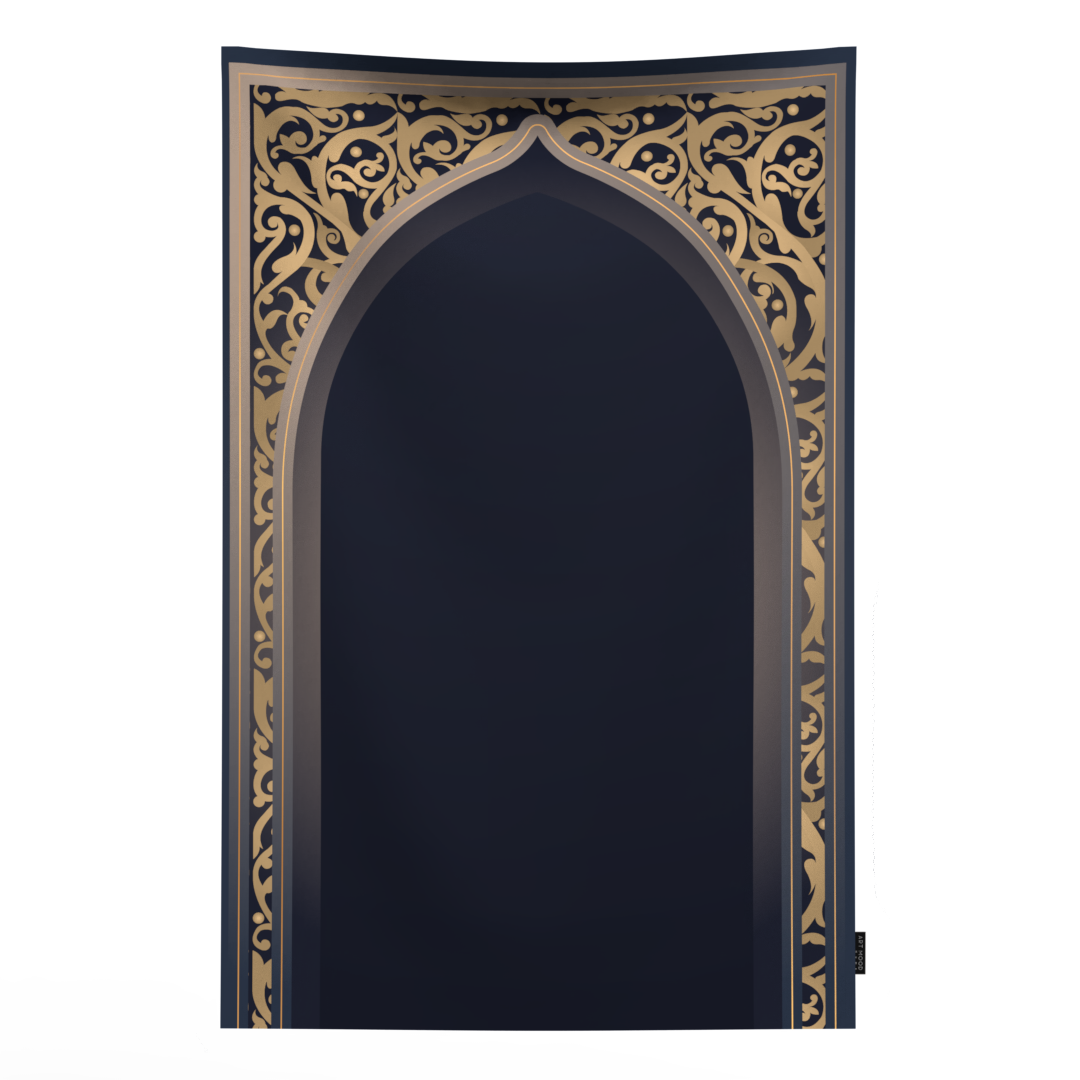 Prayer Mat AL-Hedaya Dark Blue & Gold - Waterproof Pocket Size
