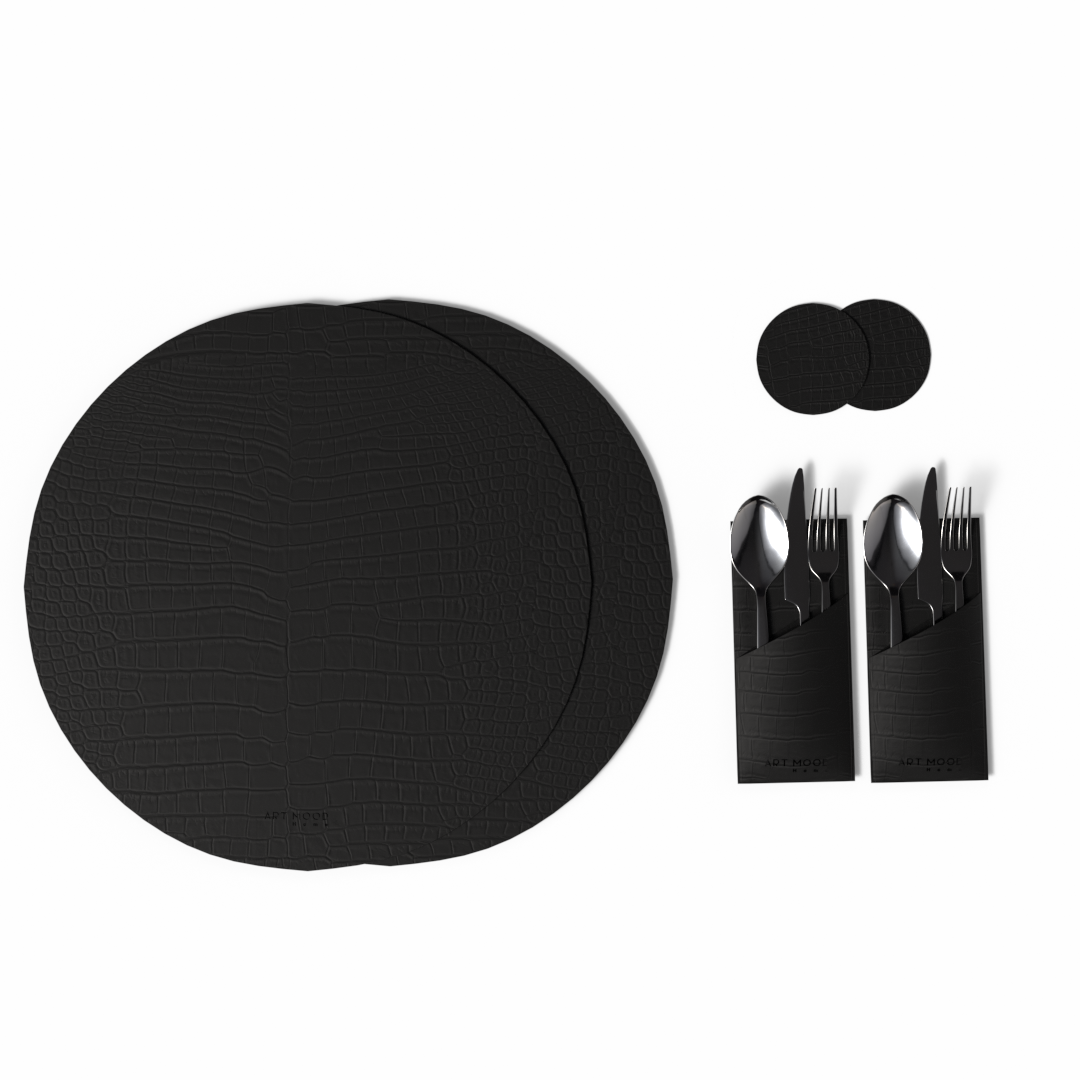 Leather Placemats, Cover holders & Coasters - Black