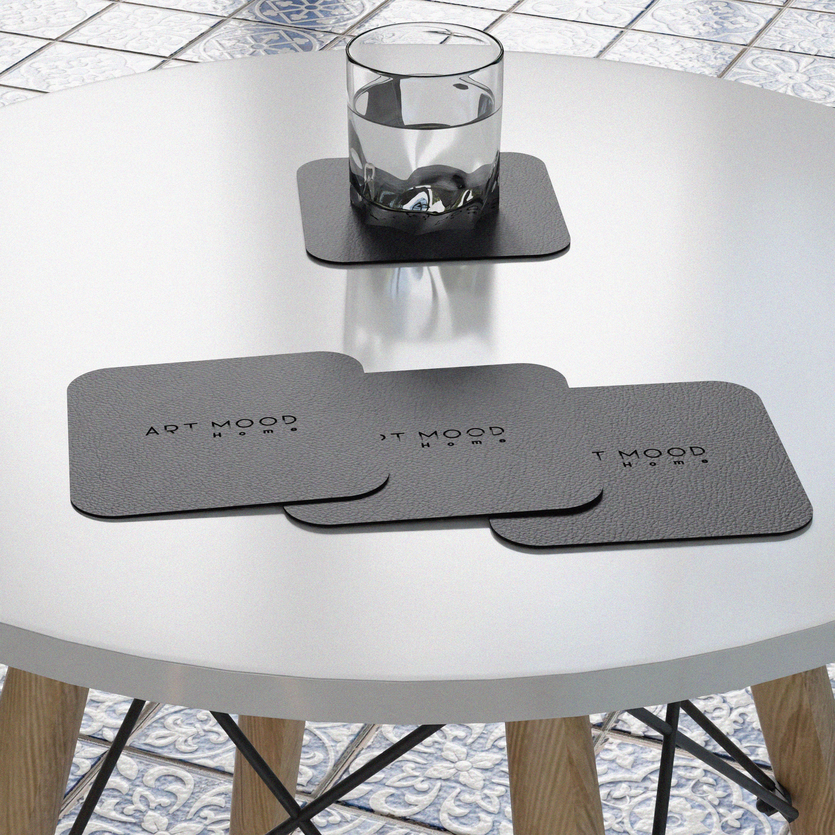 Leather Coaster Set - Black 2