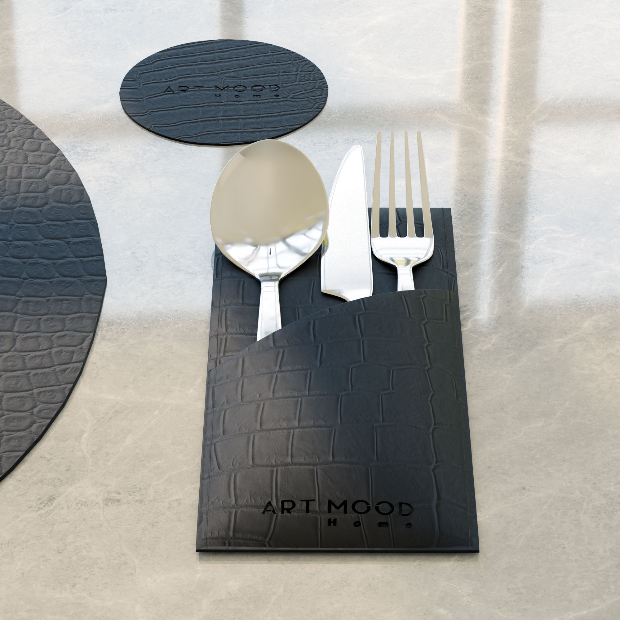 Leather Placemats, Cover holders & Coasters - Black