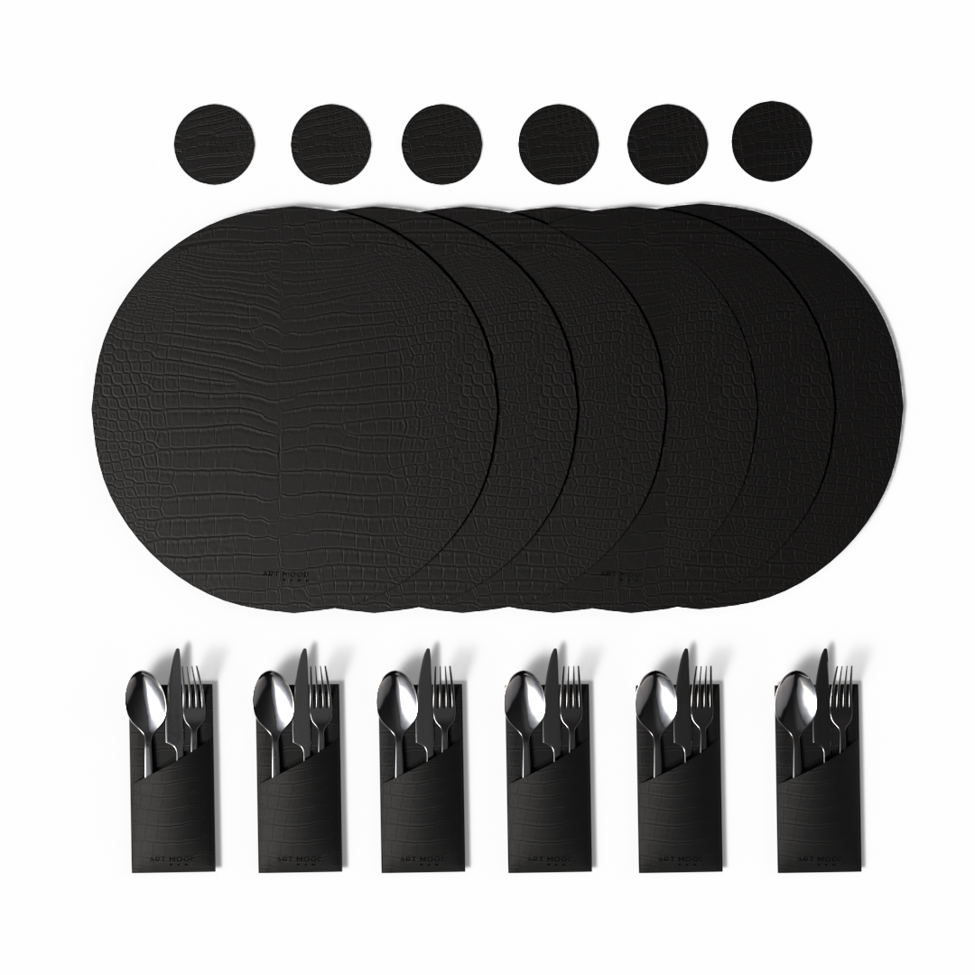 Leather Placemats, Cover holders & Coasters - Black