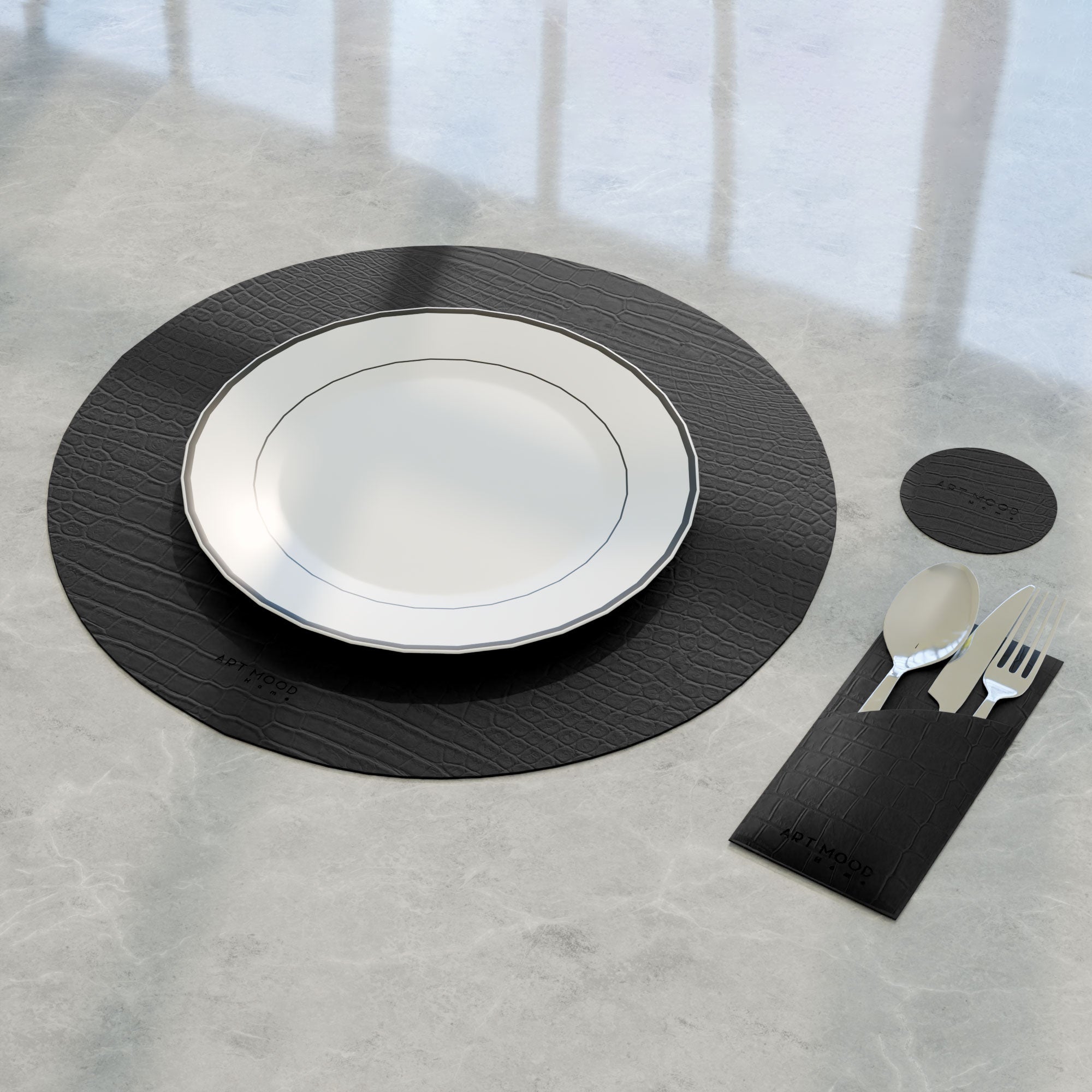 Leather Placemats, Cover holders & Coasters - Black