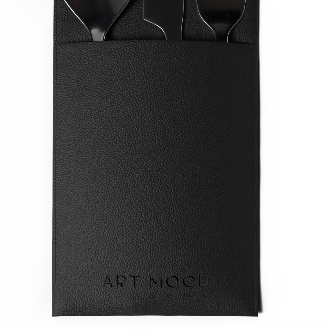 Leather Placemats & Cover holder - Black