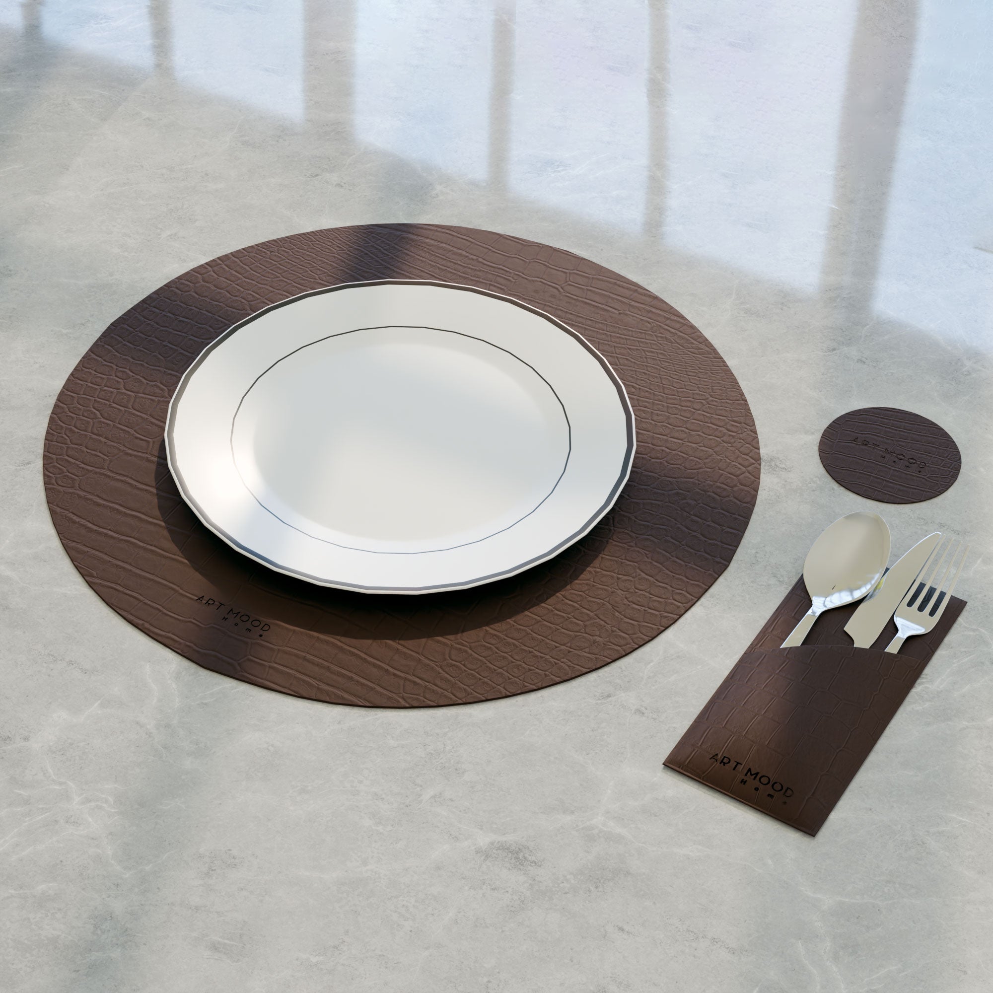 Leather Placemats, Cover holders & Coasters - Brown