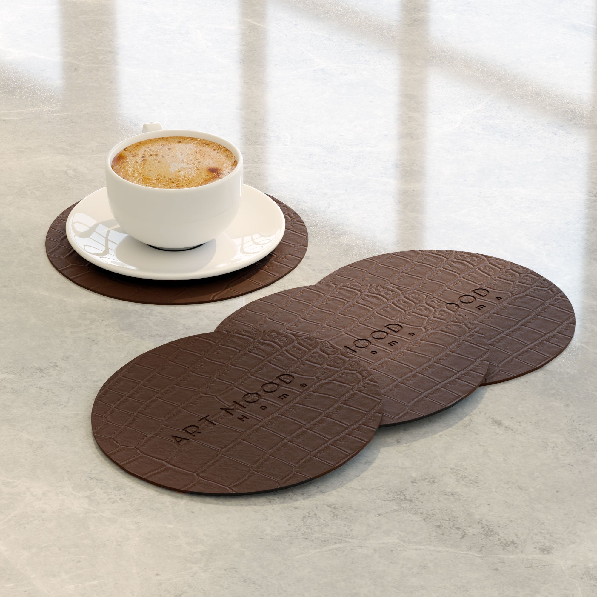 Leather Coaster Set - Brown 1