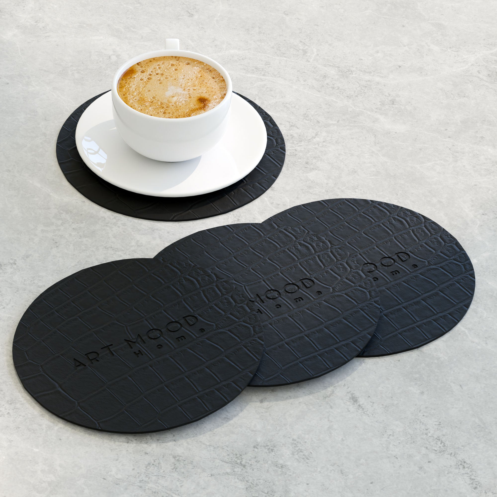 Leather Coaster Set - Black 1