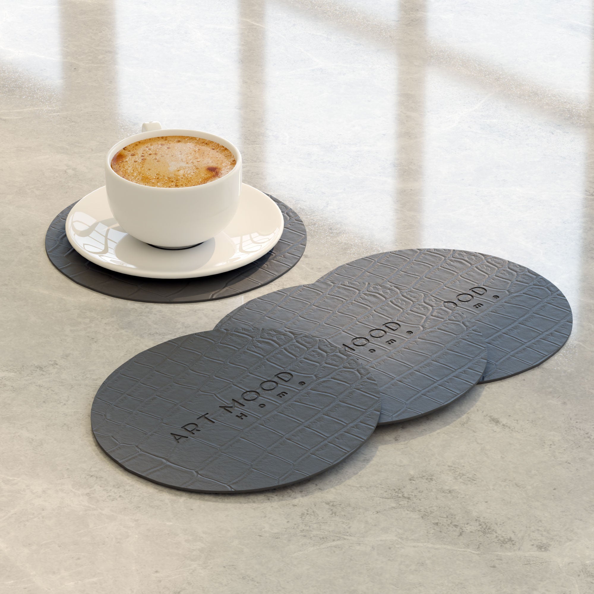 Leather Coaster Set - Grey 1