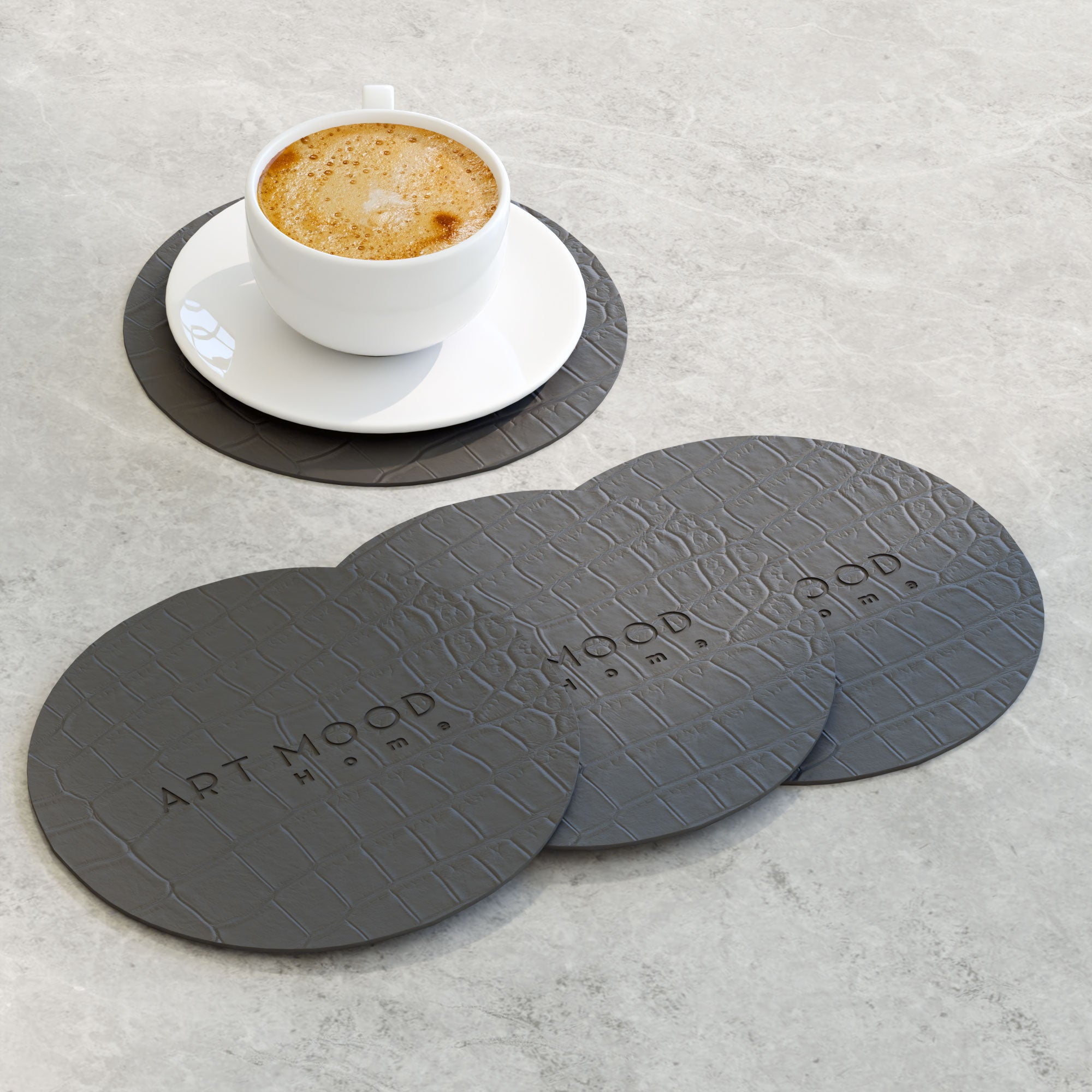 Leather Coaster Set - Grey 1