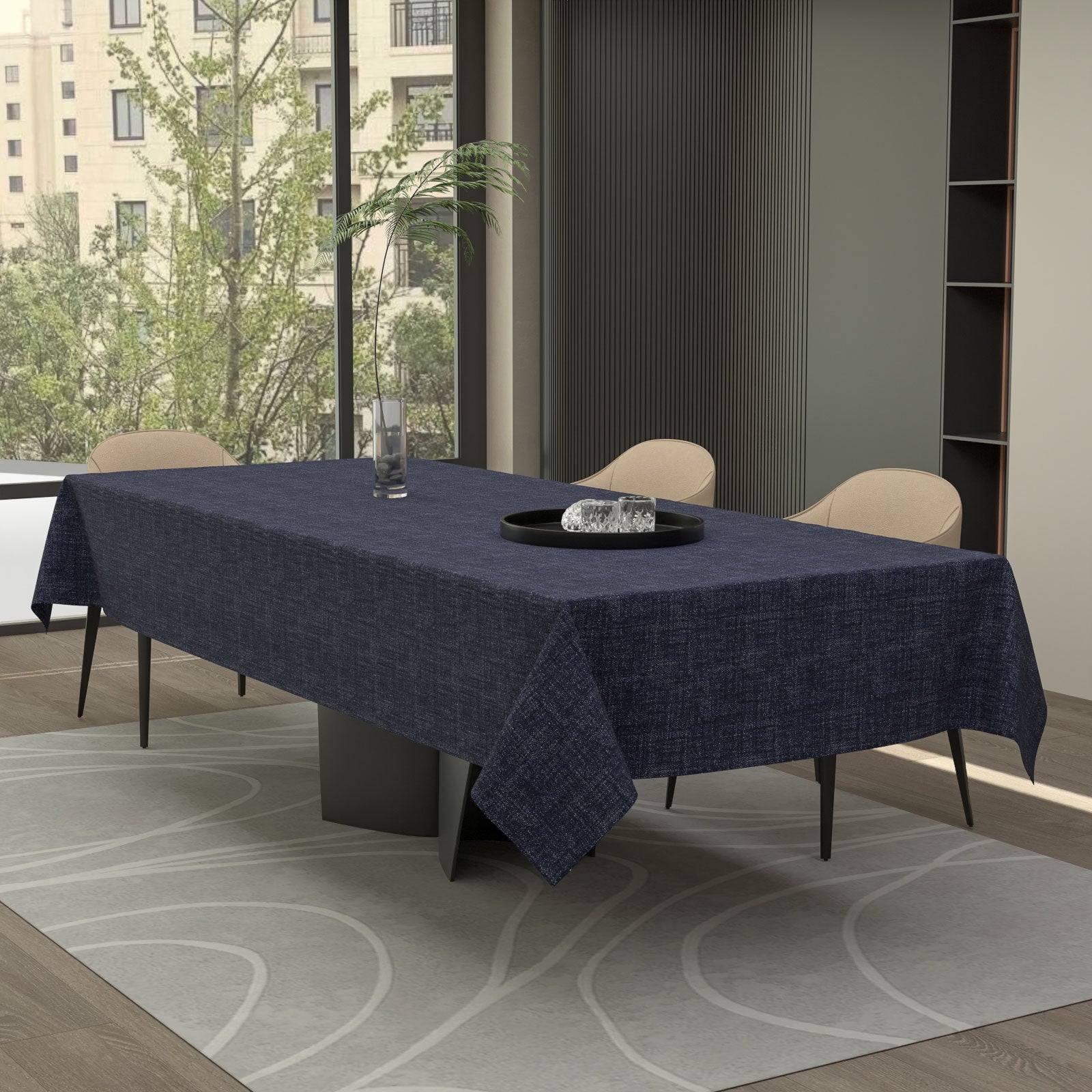 مفرش طاولة من الكتان - كحلي