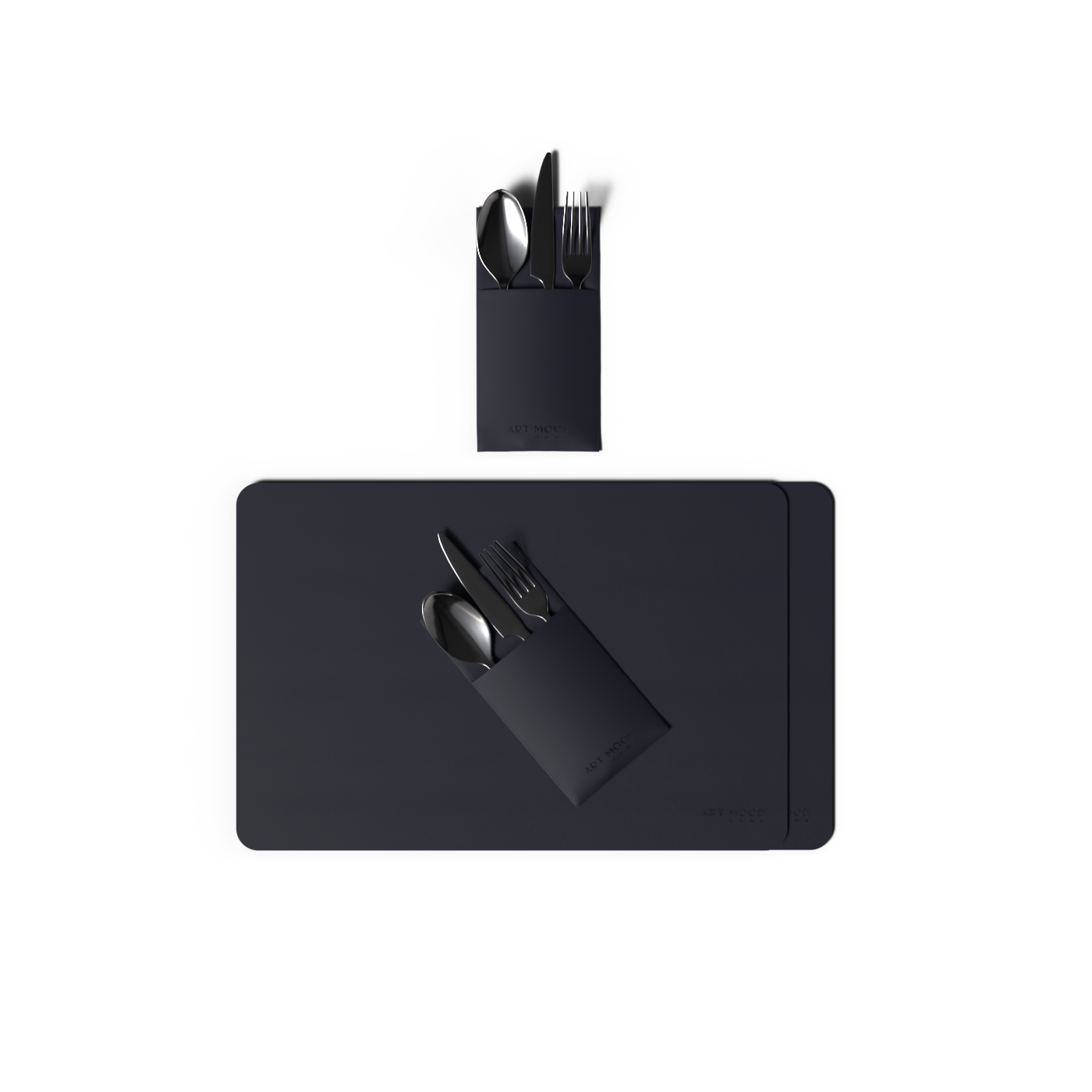 قواعد اطباق من الجلد مع حامل معالق و شوك - كحلي