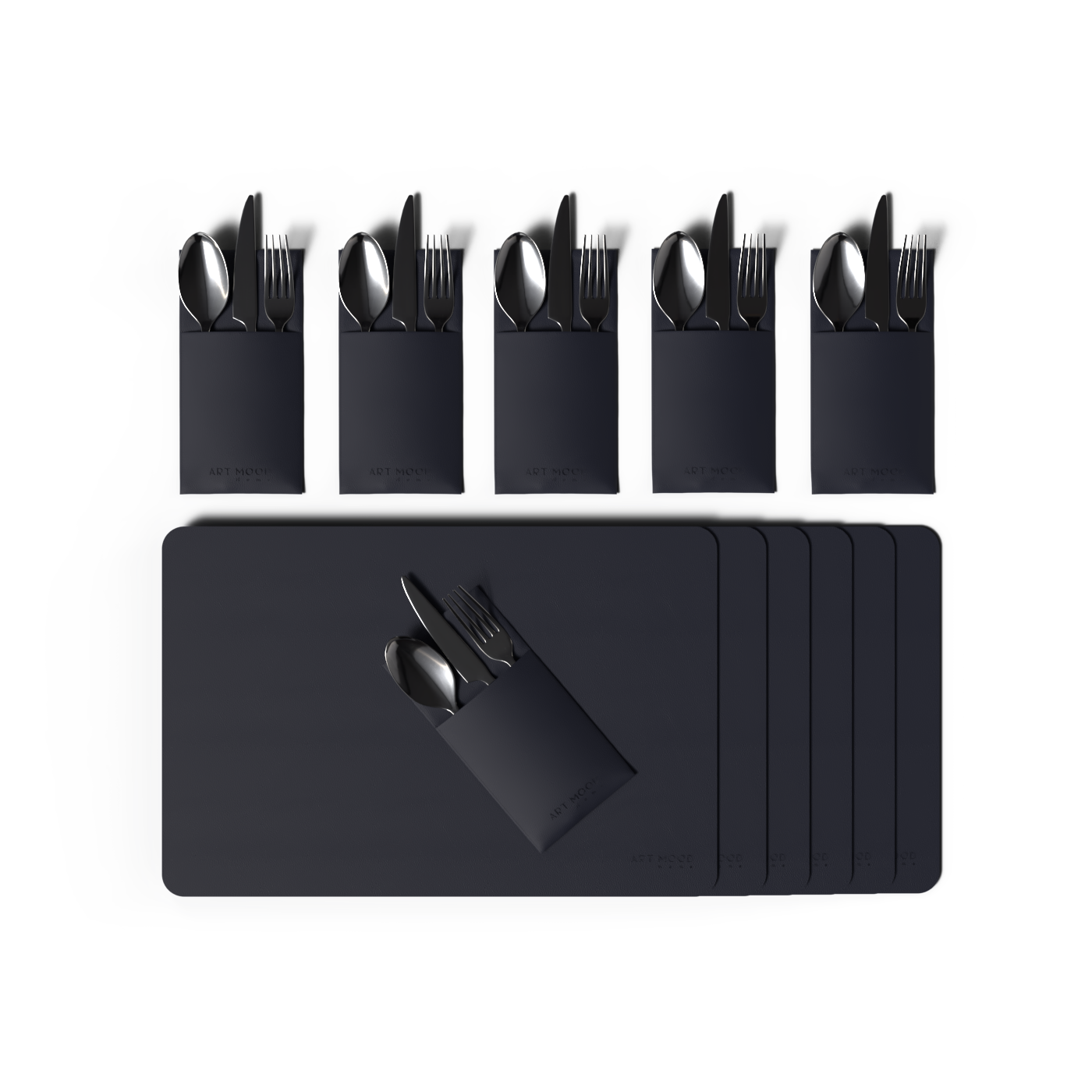 قواعد اطباق من الجلد مع حامل معالق و شوك - كحلي