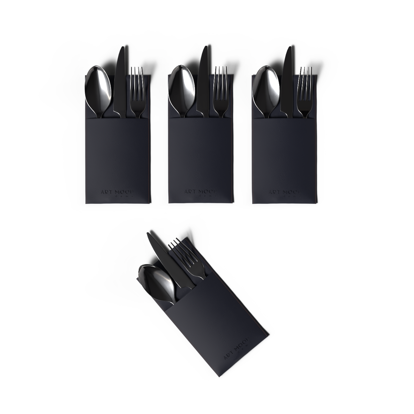 قواعد اطباق من الجلد مع حامل معالق و شوك - كحلي