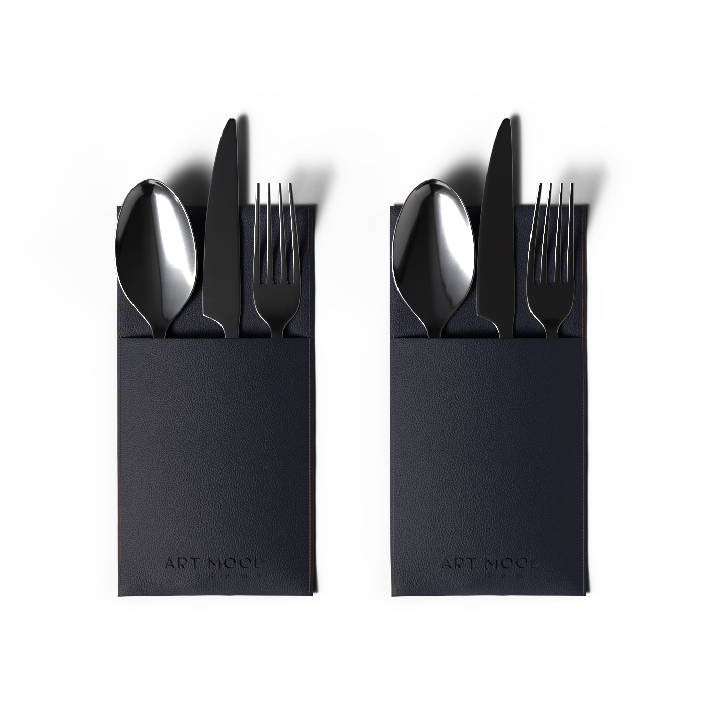 قواعد اطباق من الجلد مع حامل معالق و شوك - كحلي