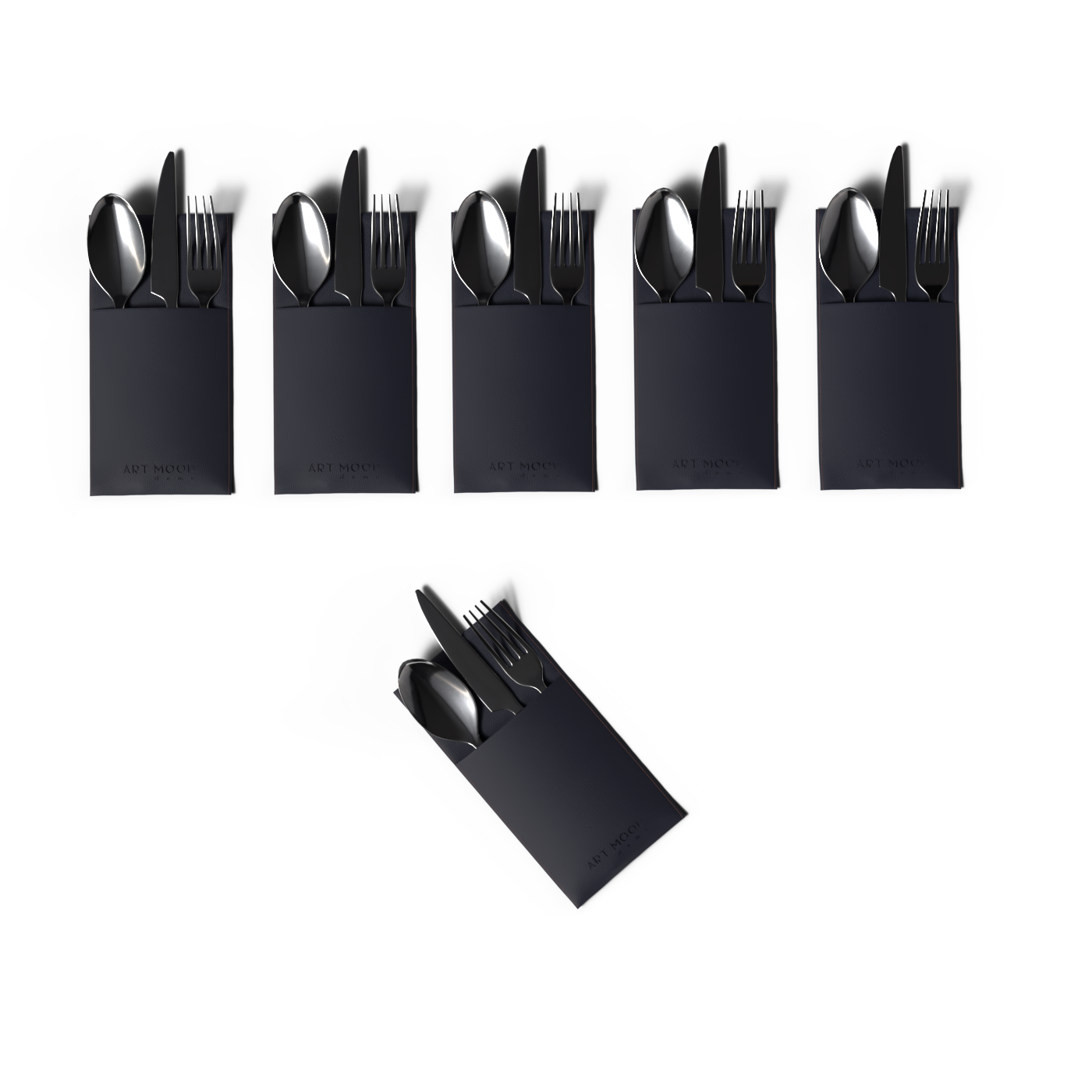 قواعد اطباق من الجلد مع حامل معالق و شوك - كحلي