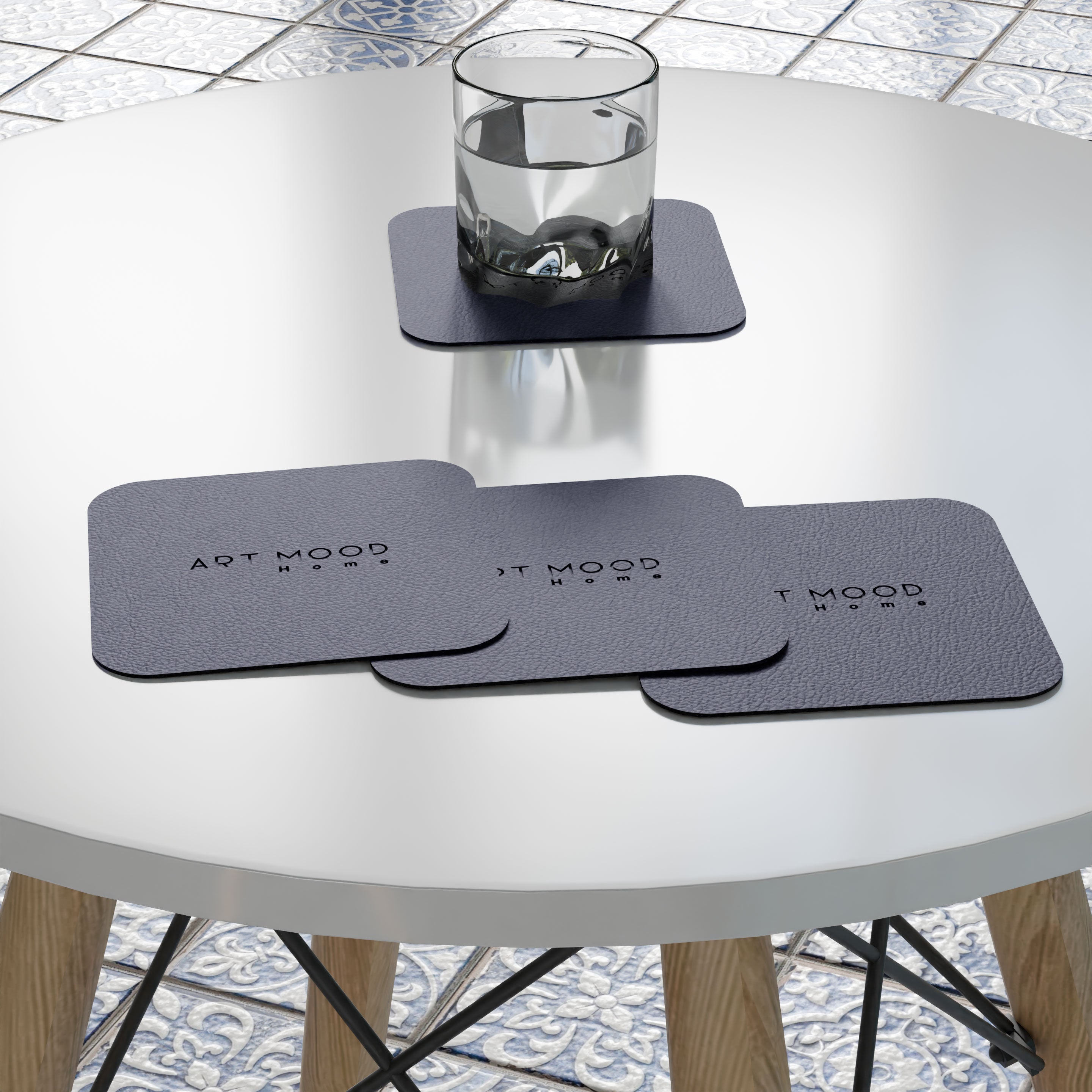 Leather Coaster Set - Dark Blue 2