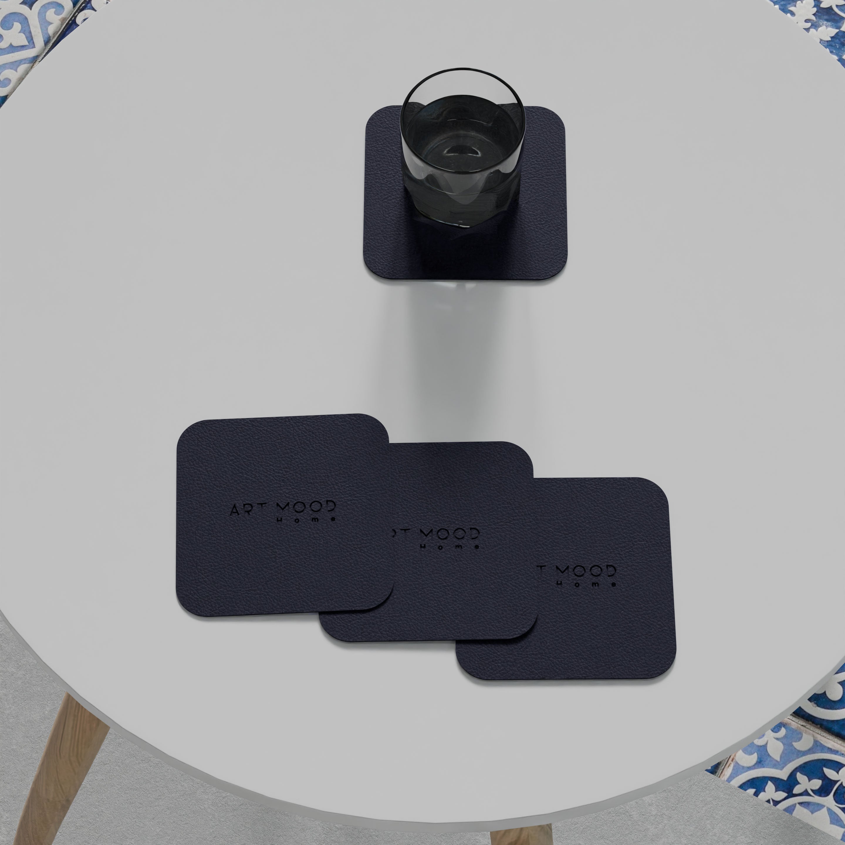 Leather Coaster Set - Dark Blue 2