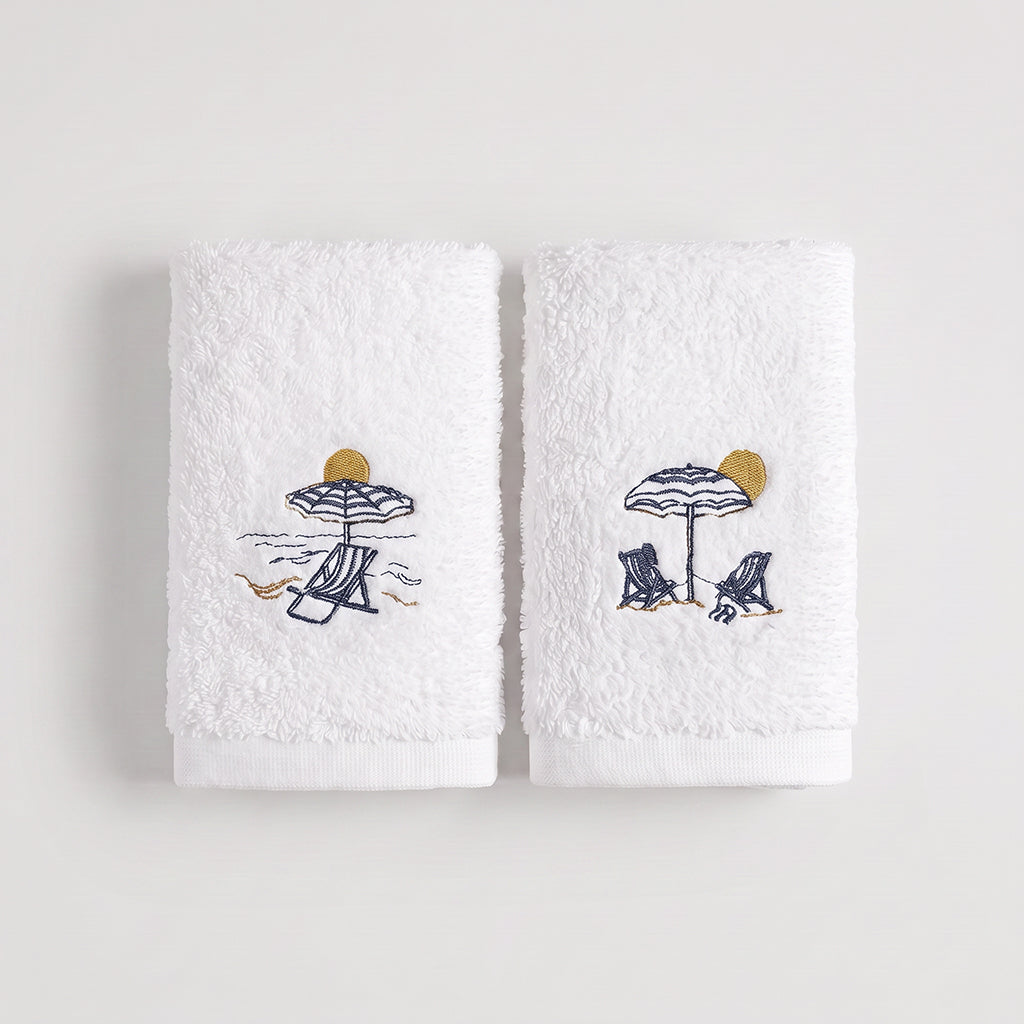 Summer Guest Cotton Towels - Embroidered - White 600GSM - Set of 2