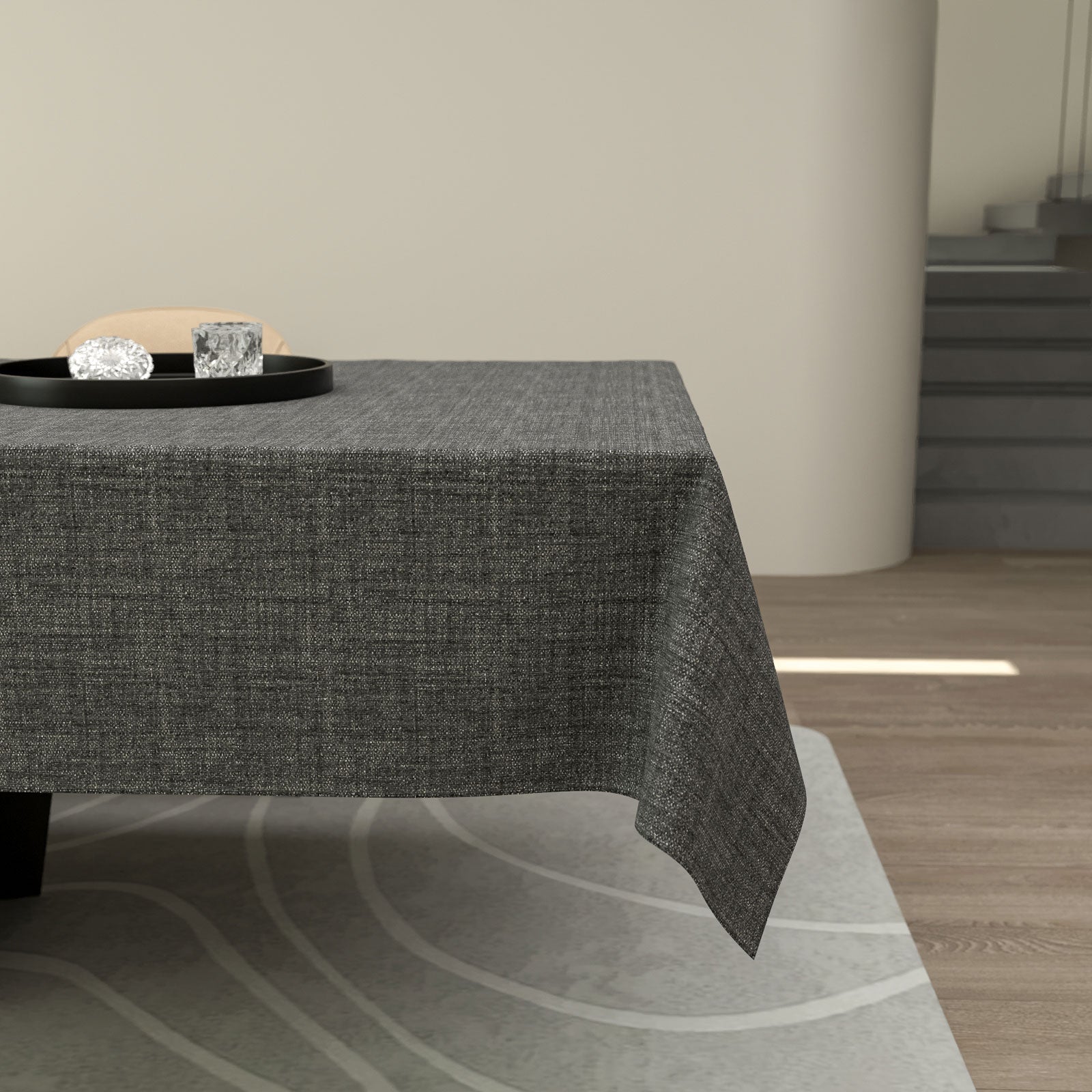 مفرش طاولة من الكتان - رمادي