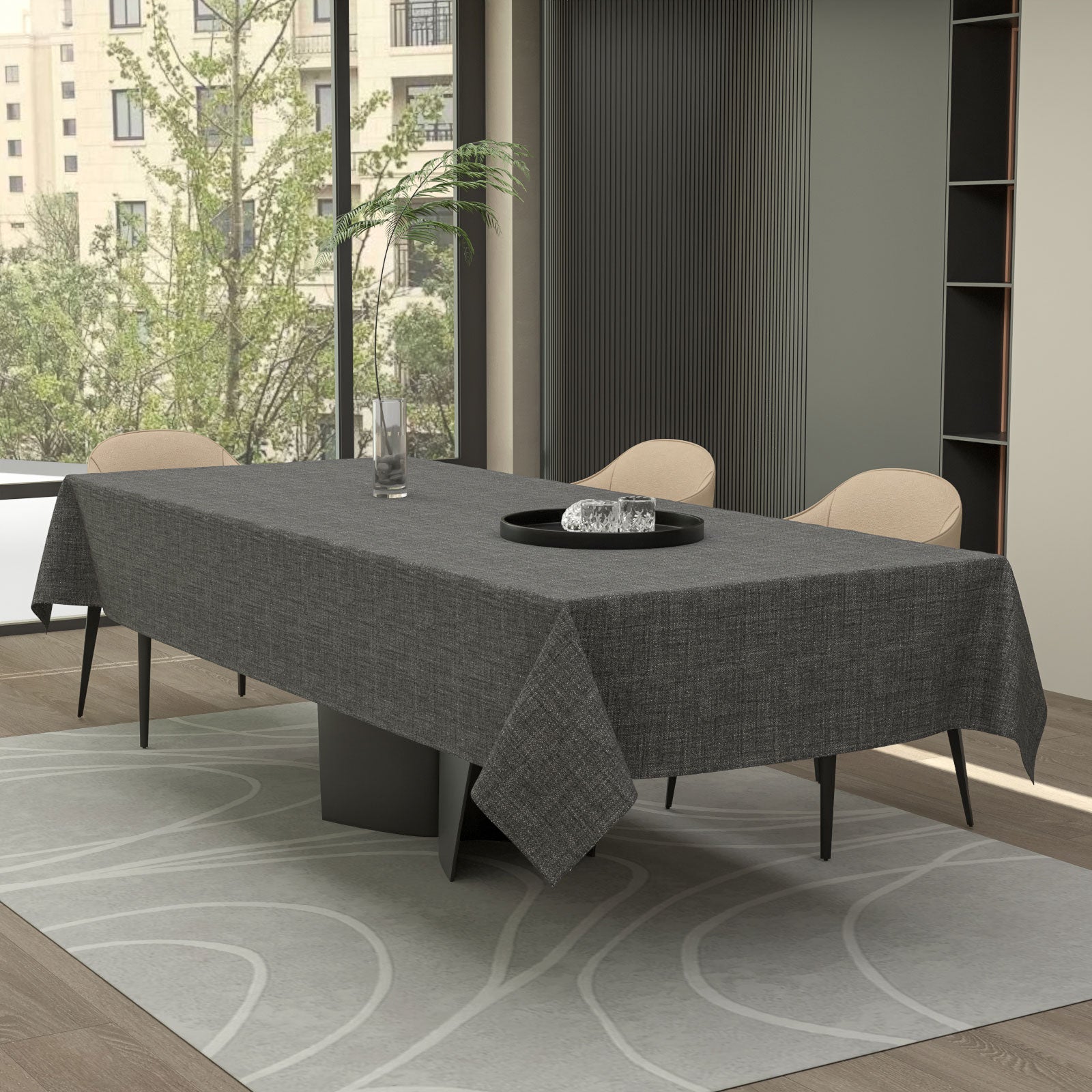 مفرش طاولة من الكتان - رمادي