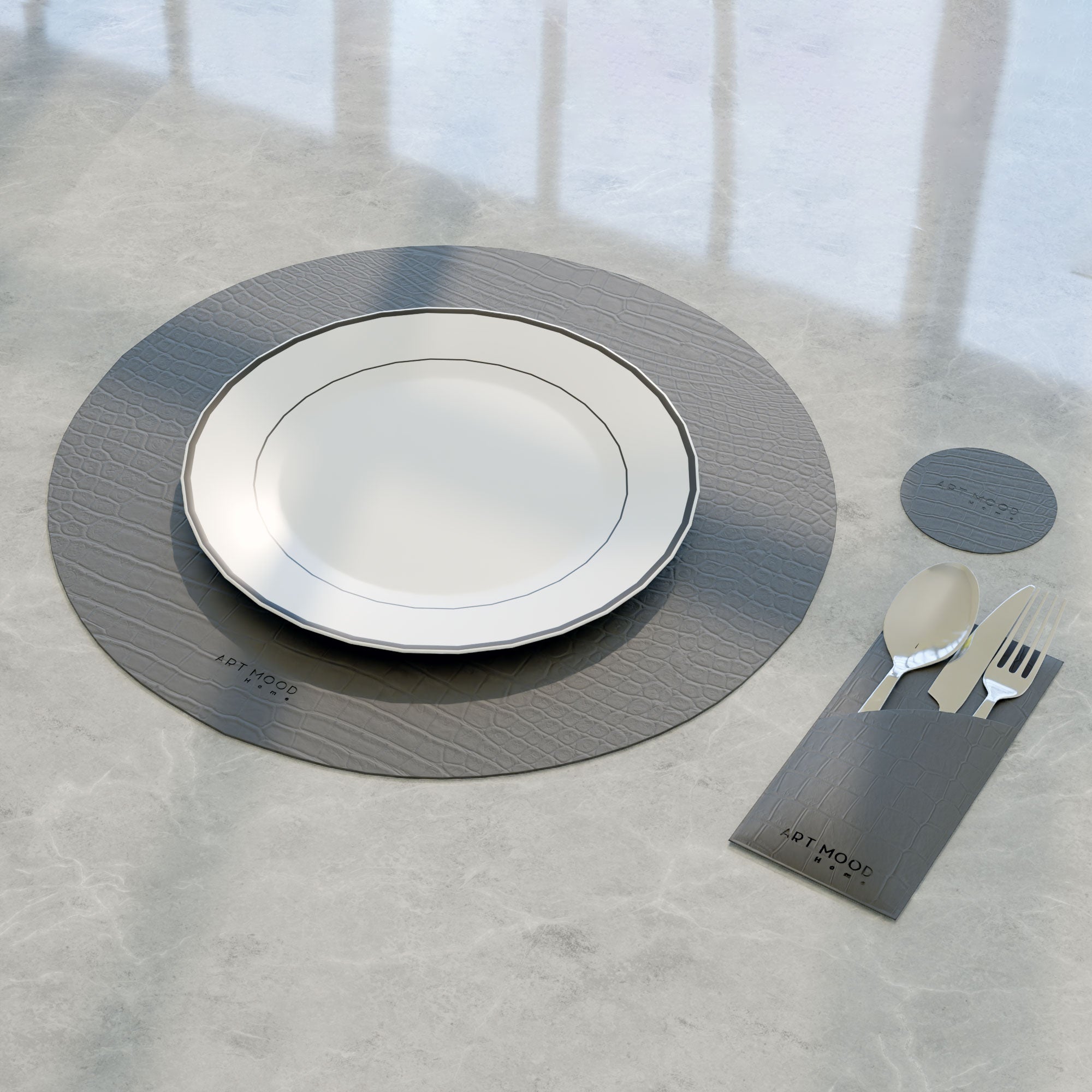 Leather Placemats, Cover holders & Coasters -Grey