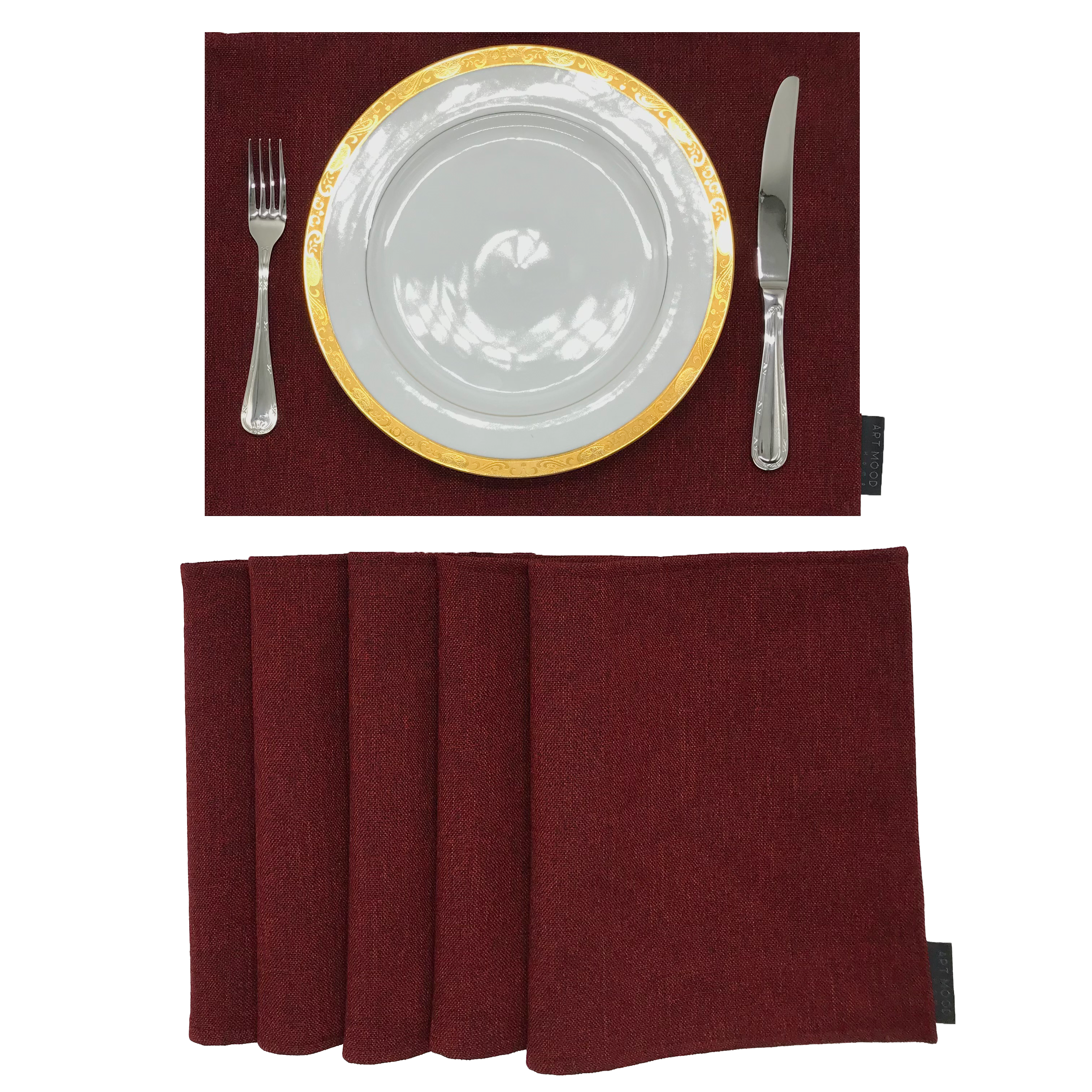 Linen Placemats & Runner Set - Dark Red
