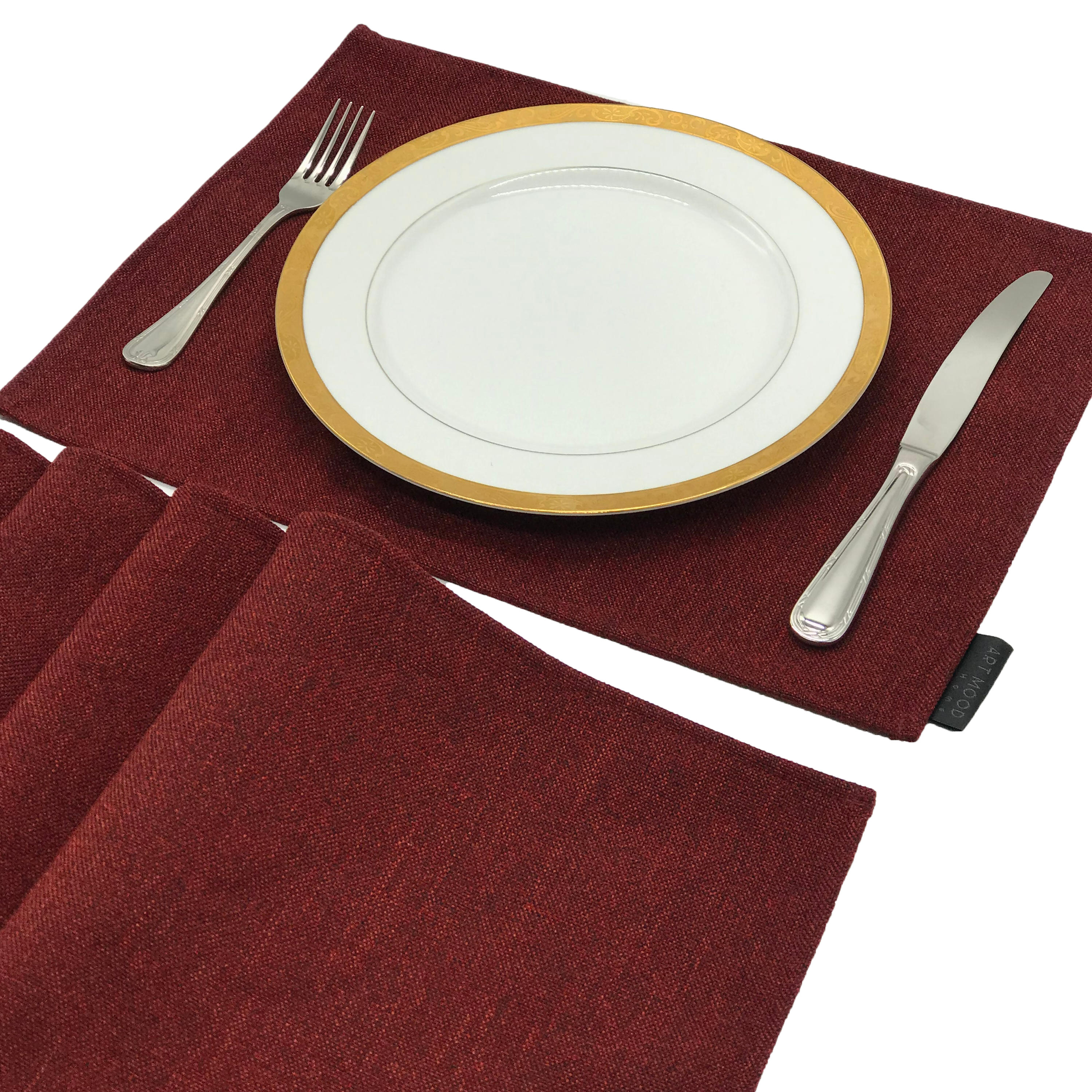 Linen Placemats & Runner Set - Dark Red