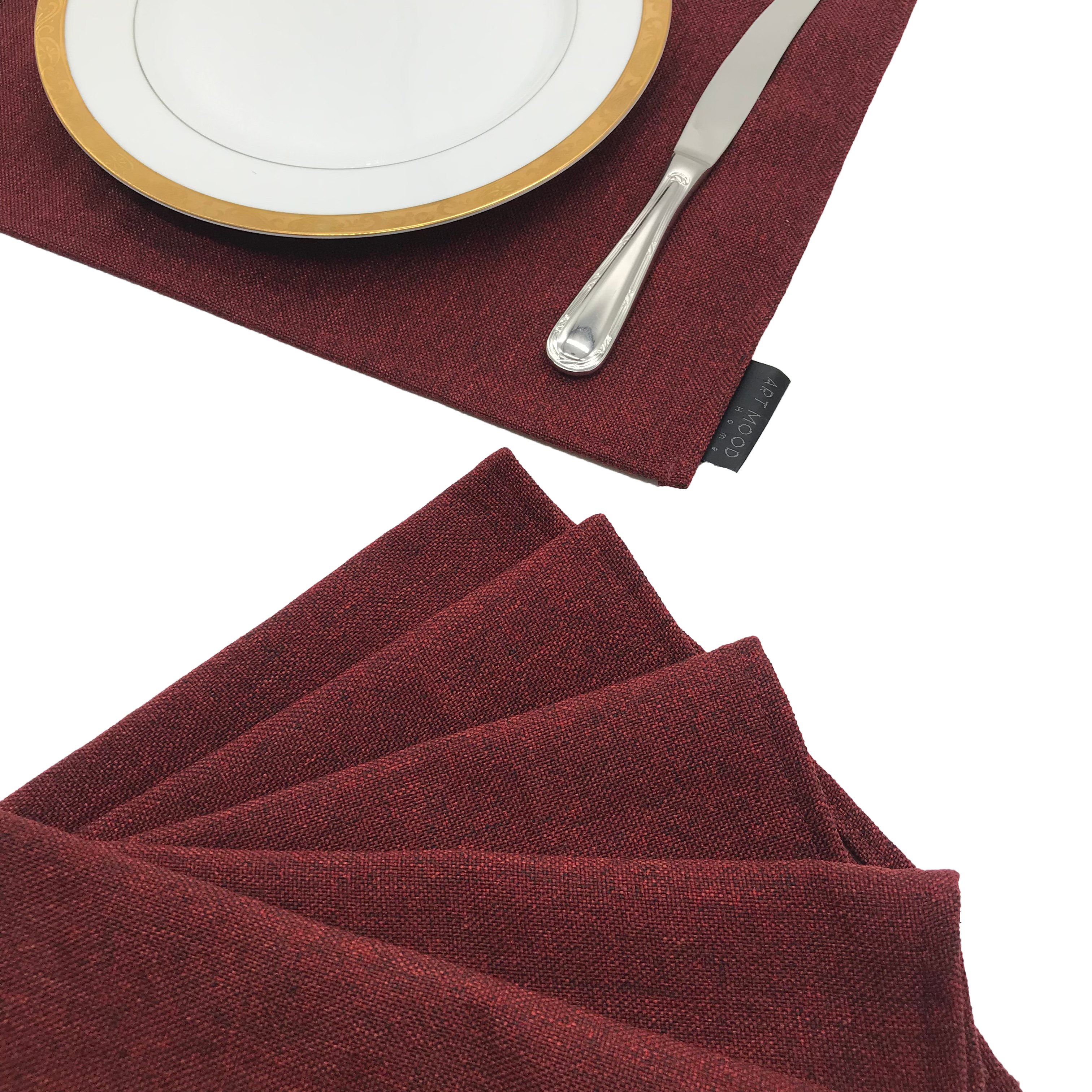 Linen Placemats & Runner Set - Dark Red