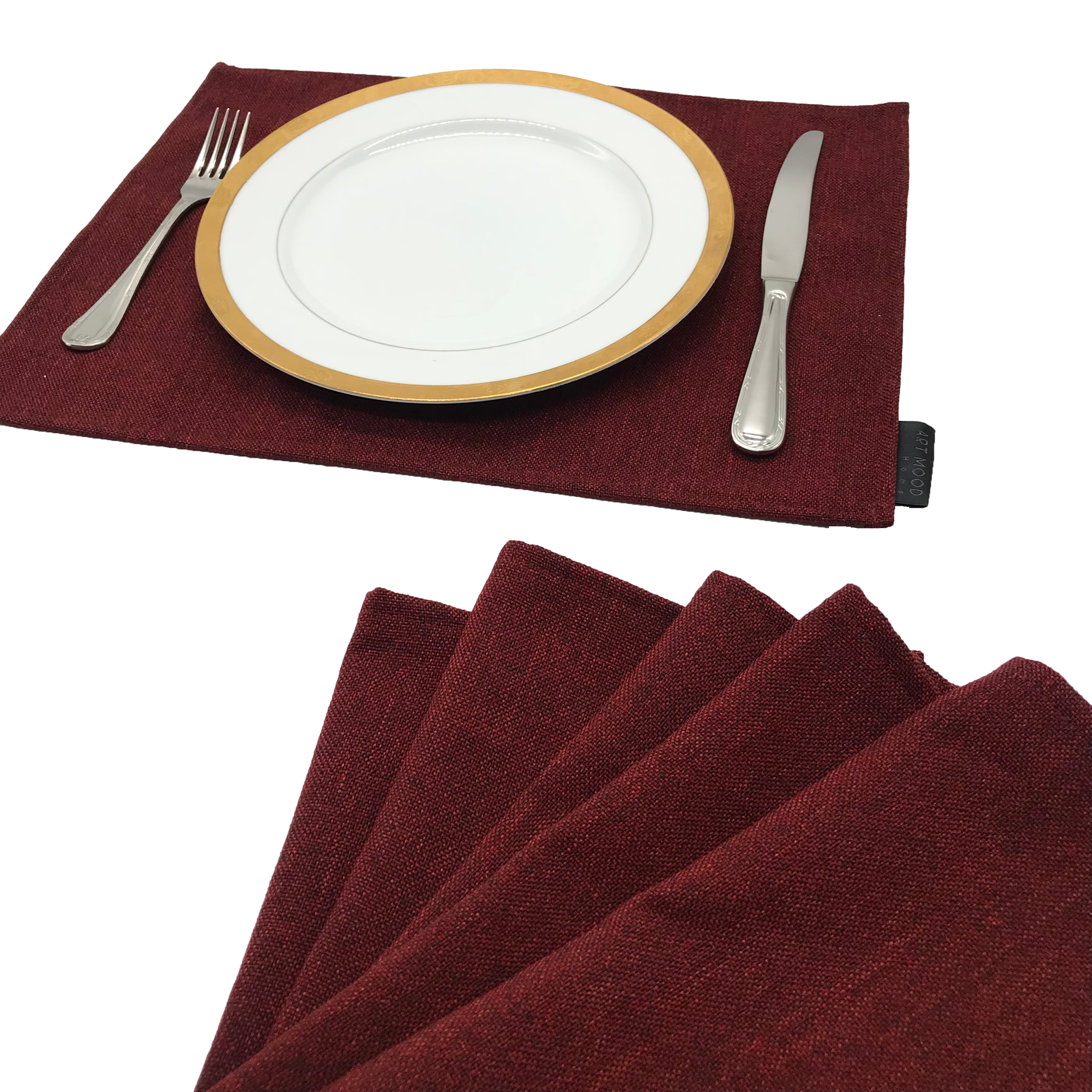 Linen Placemats & Runner Set - Dark Red