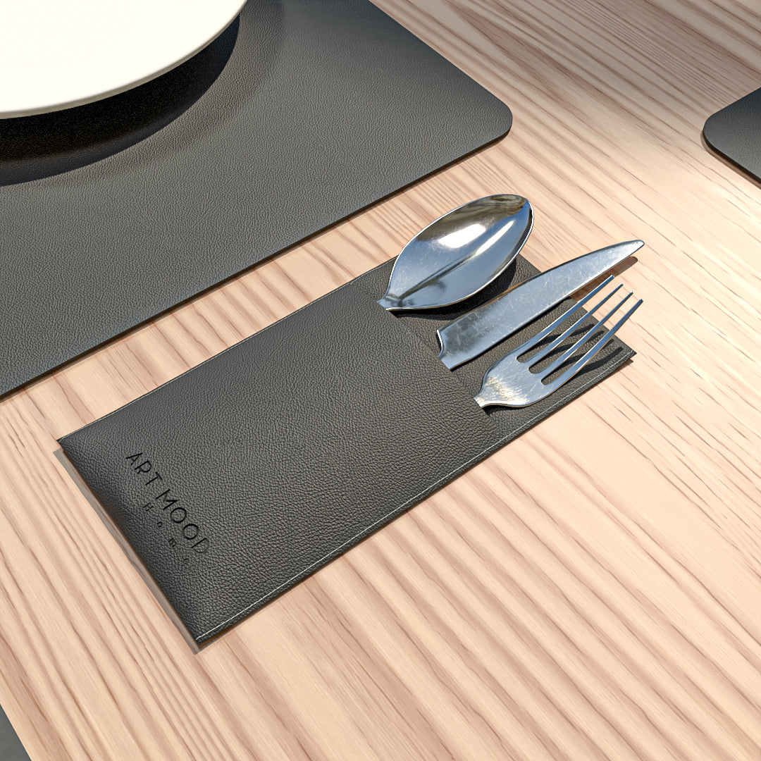 Leather Placemats & Cover holder - Black