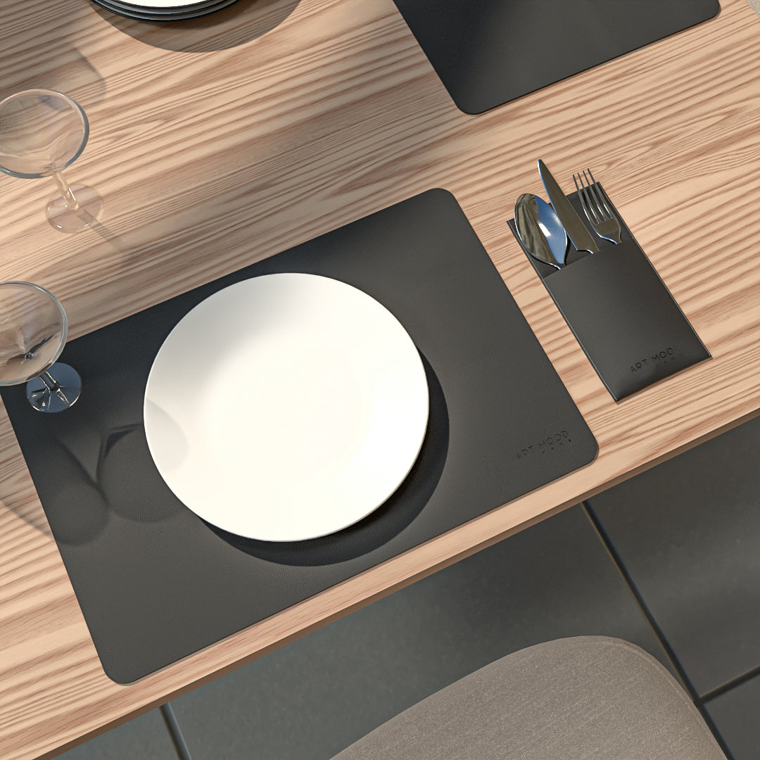 Leather Placemats & Cover holder - Black