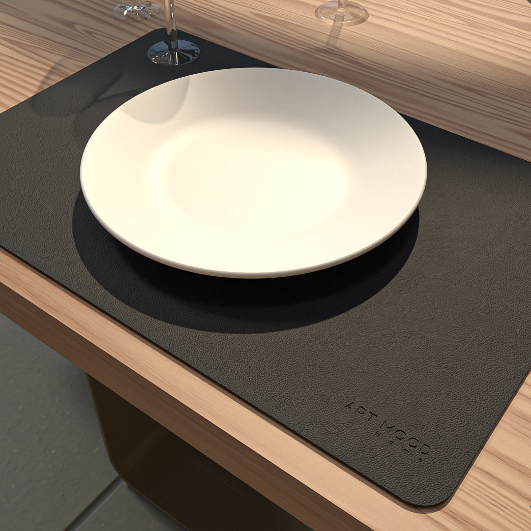 Leather Placemats & Cover holder - Black