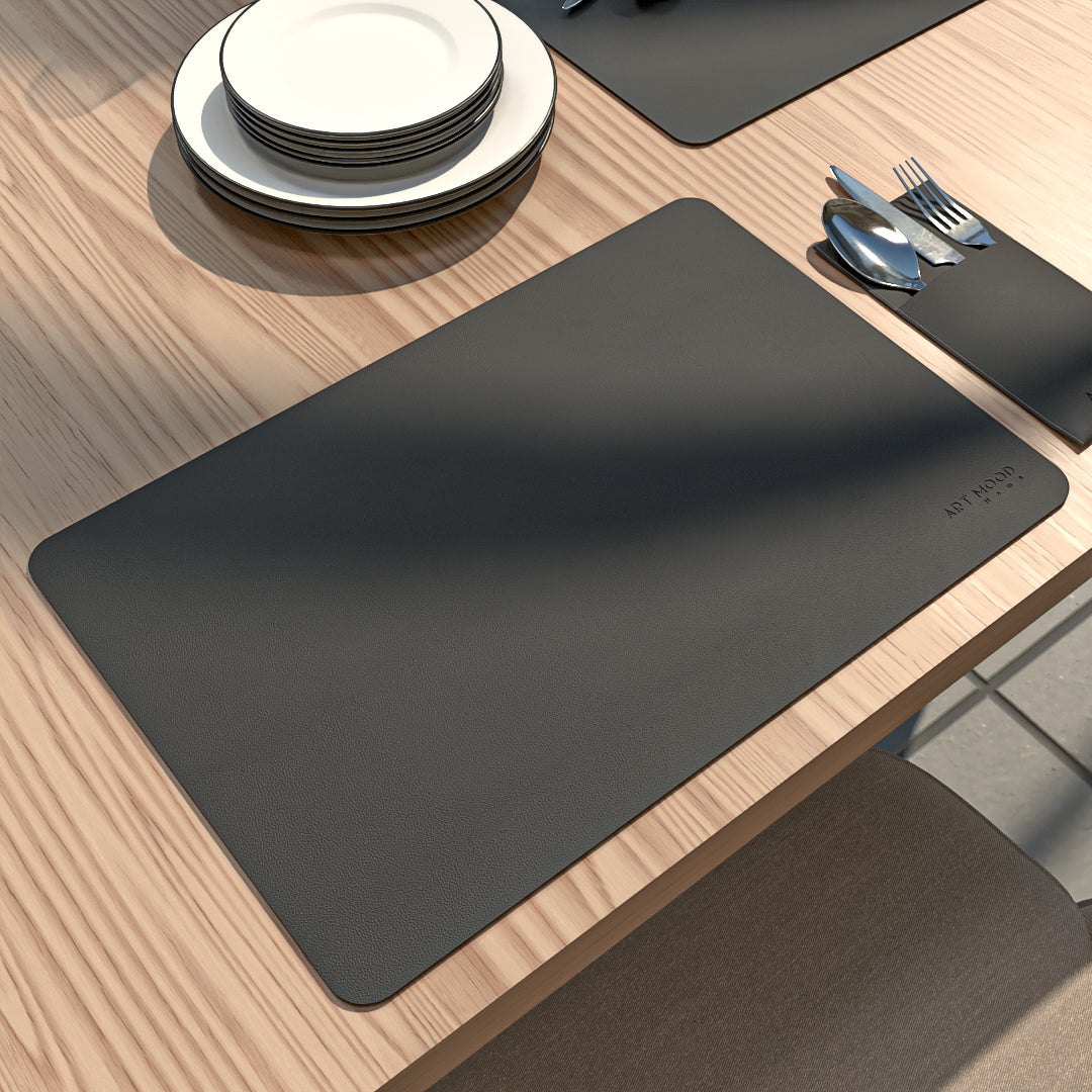 Leather Placemats & Cover holder - Black