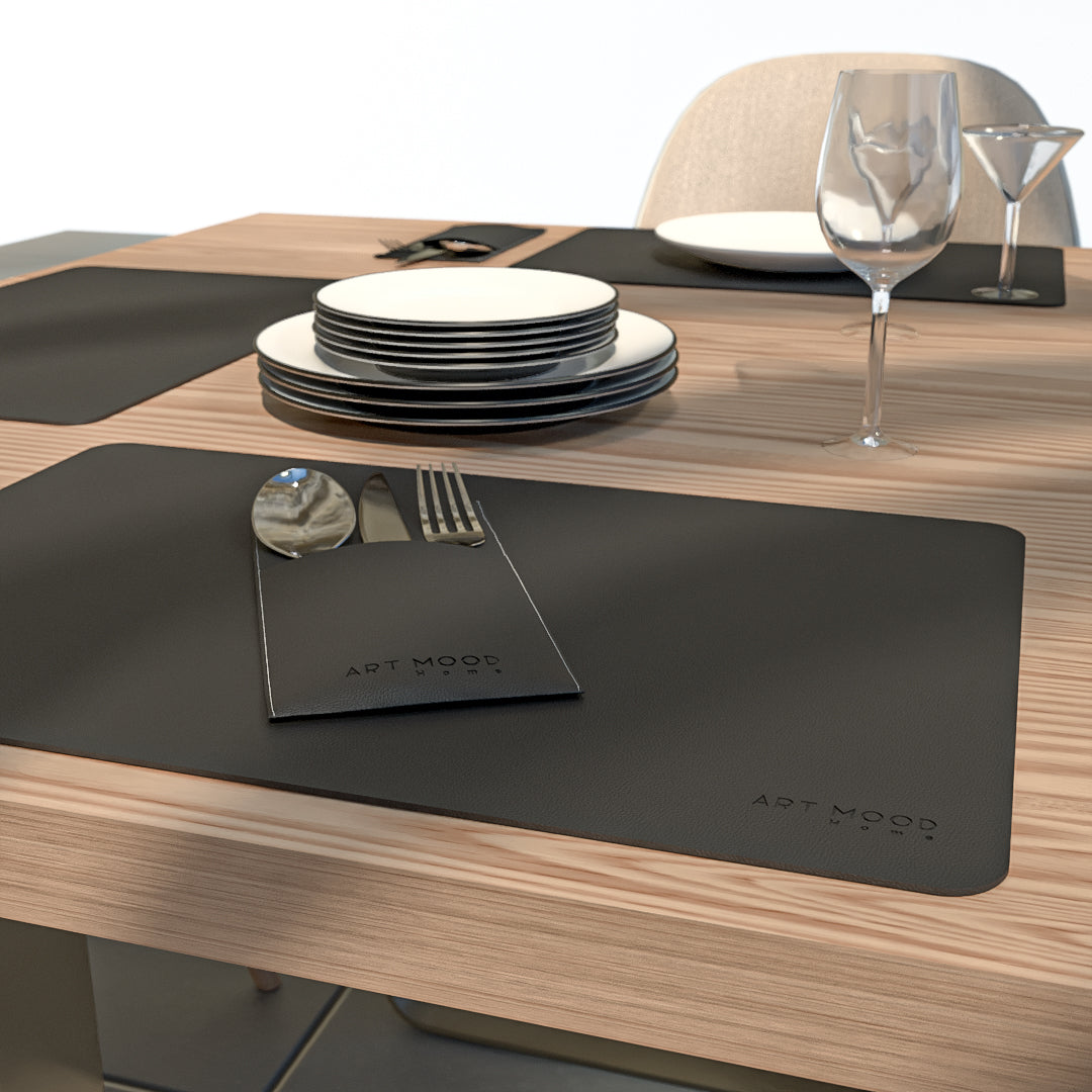 Leather Placemats & Cover holder - Black