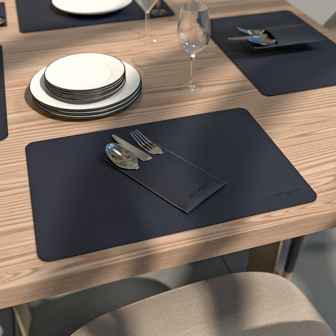 Leather Placemats & Cover holder - Dark Blue