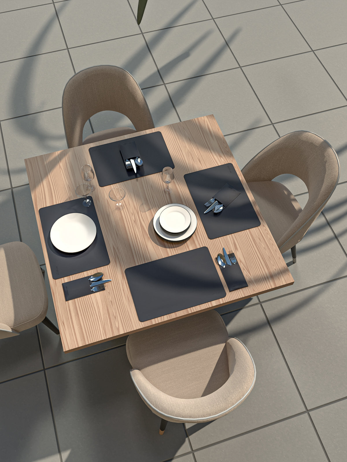 Leather Placemats & Cover holder - Dark Blue