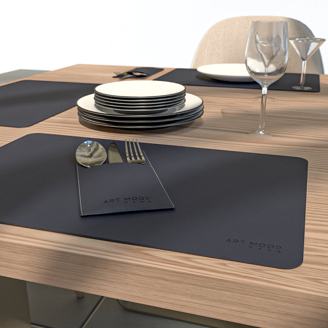 Leather Placemats & Cover holder - Dark Blue