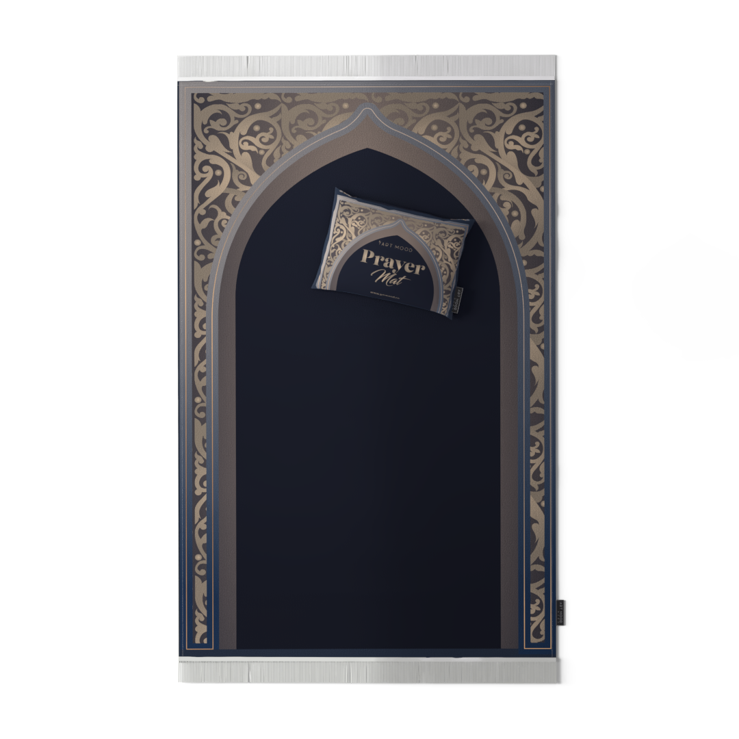 Prayer Mat AL-Hedaya Dark Blue & Beige - Velvet