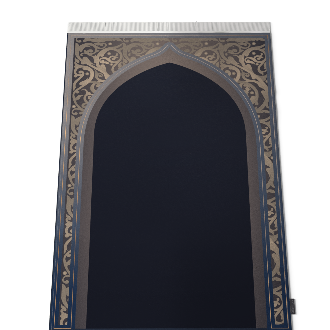 Prayer Mat AL-Hedaya Dark Blue & Beige - Velvet