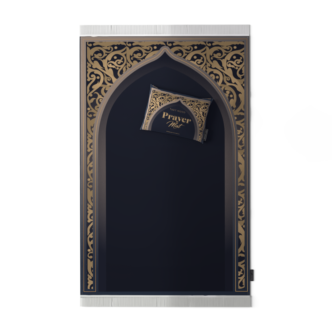 Prayer Mat AL-Hedaya Dark Blue & Gold - Velvet